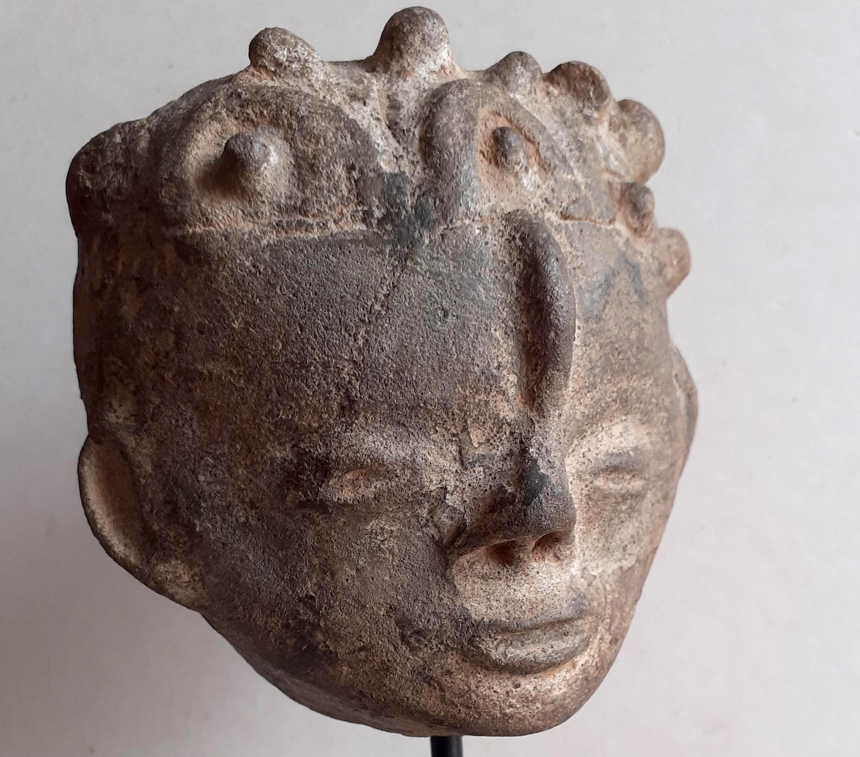 Akan Ashanti Memorial Portraitkopf einer afrikanischen Stammeskunst-Skulptur, Akan Ashanti