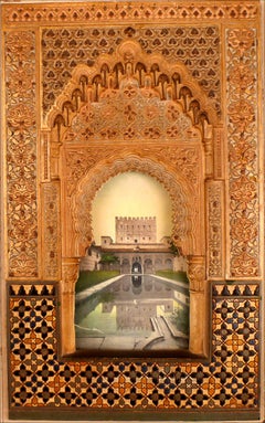 "Alhambra Facade Model Plaque", Early 20th Century Polychromed Stucco Plaque