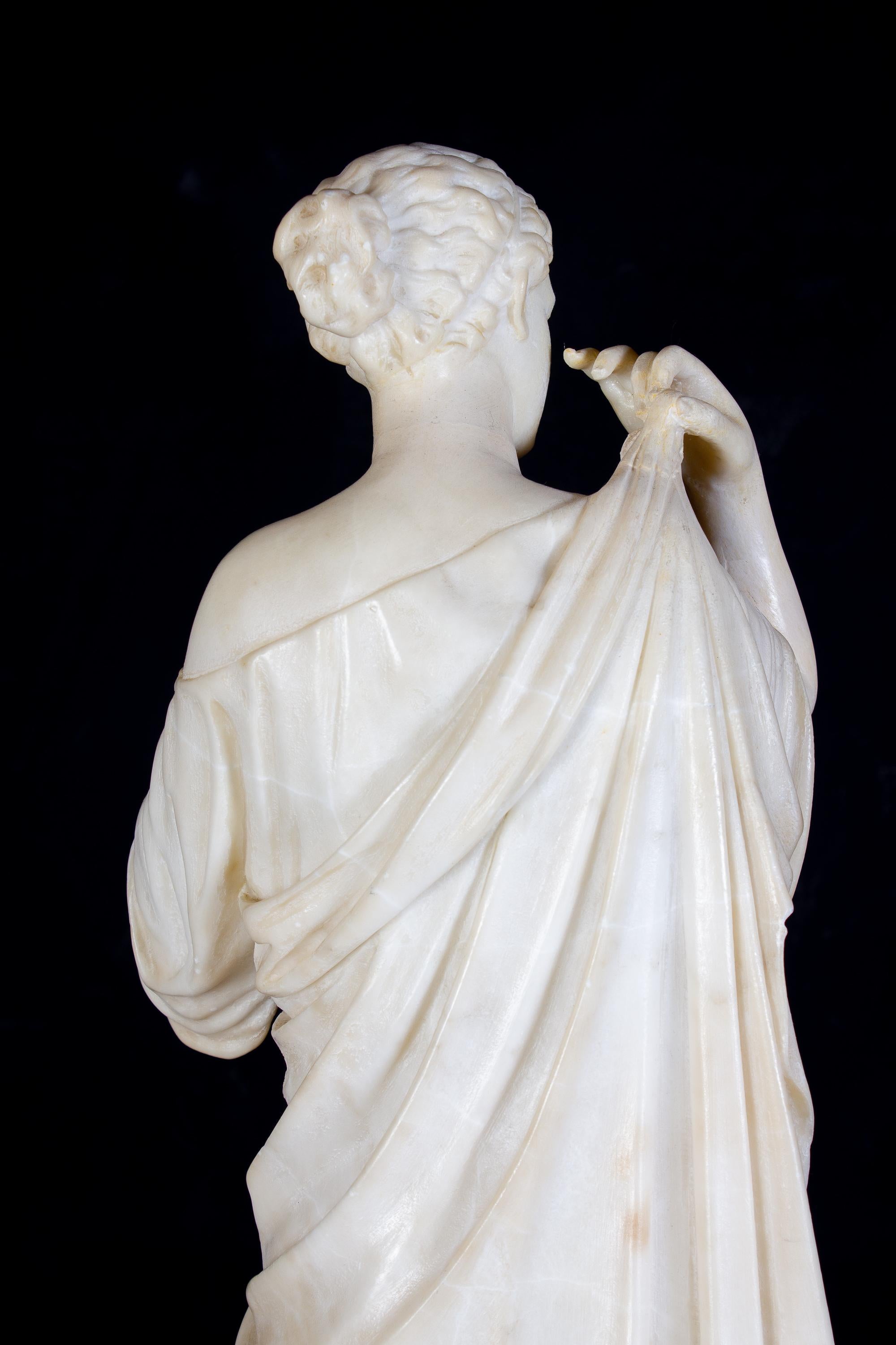 Amazing Neoclassical Alabaster Marble Sculpture of Vestal 1870 4