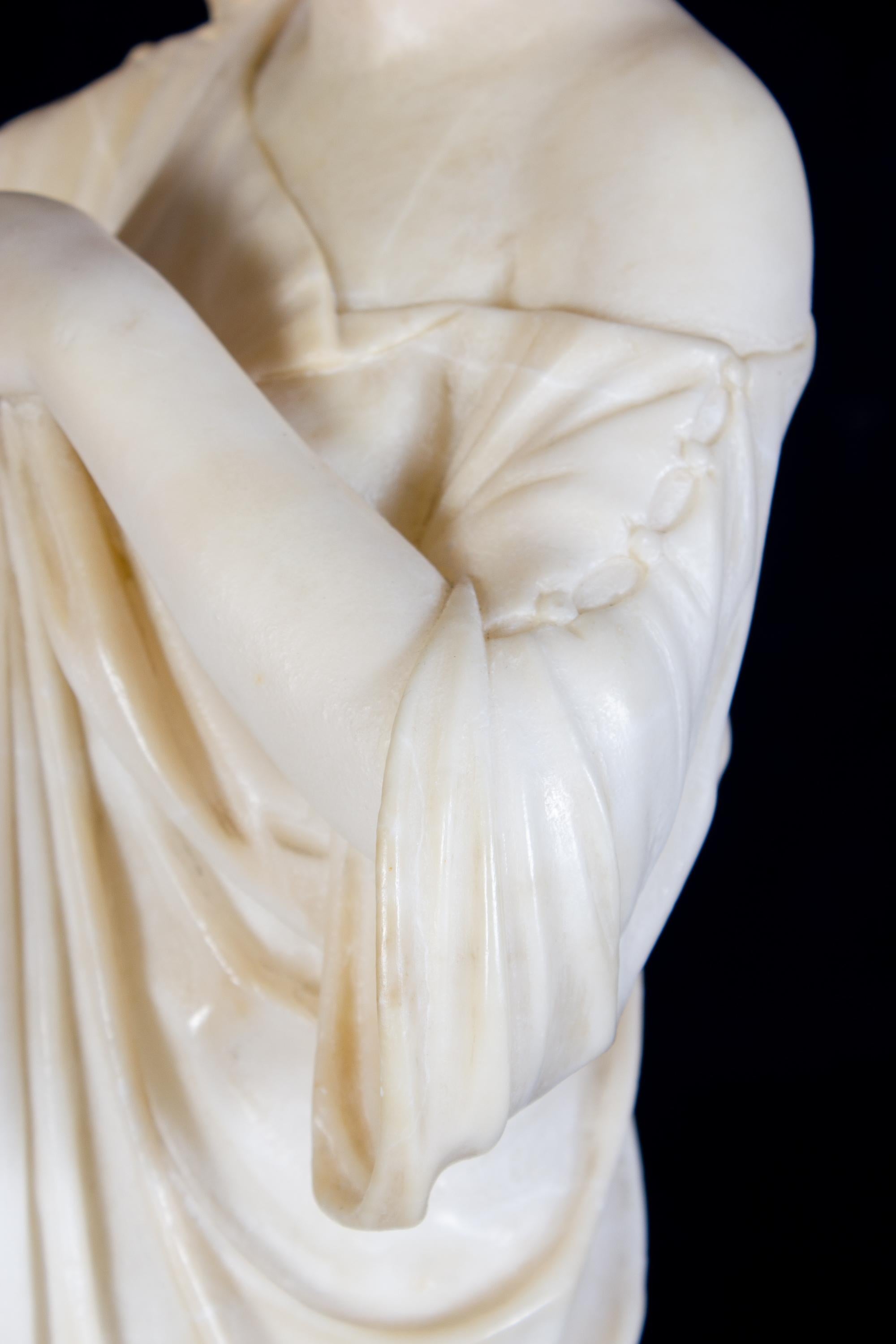 Amazing Neoclassical Alabaster Marble Sculpture of Vestal 1870 6