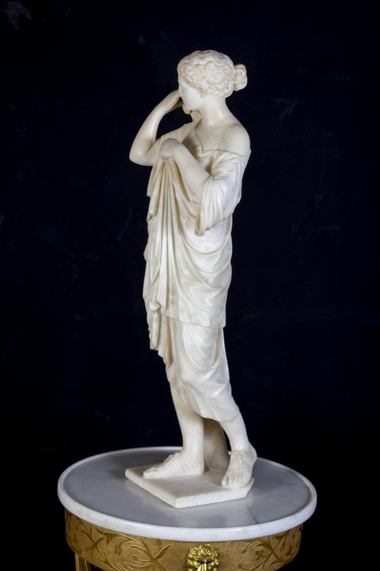 Amazing Neoclassical Alabaster Marble Sculpture of Vestal 1870 For Sale 4