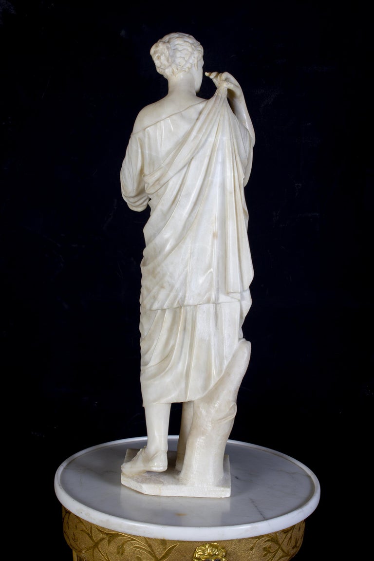 Amazing Neoclassical Alabaster Marble Sculpture of Vestal 1870 For Sale 5