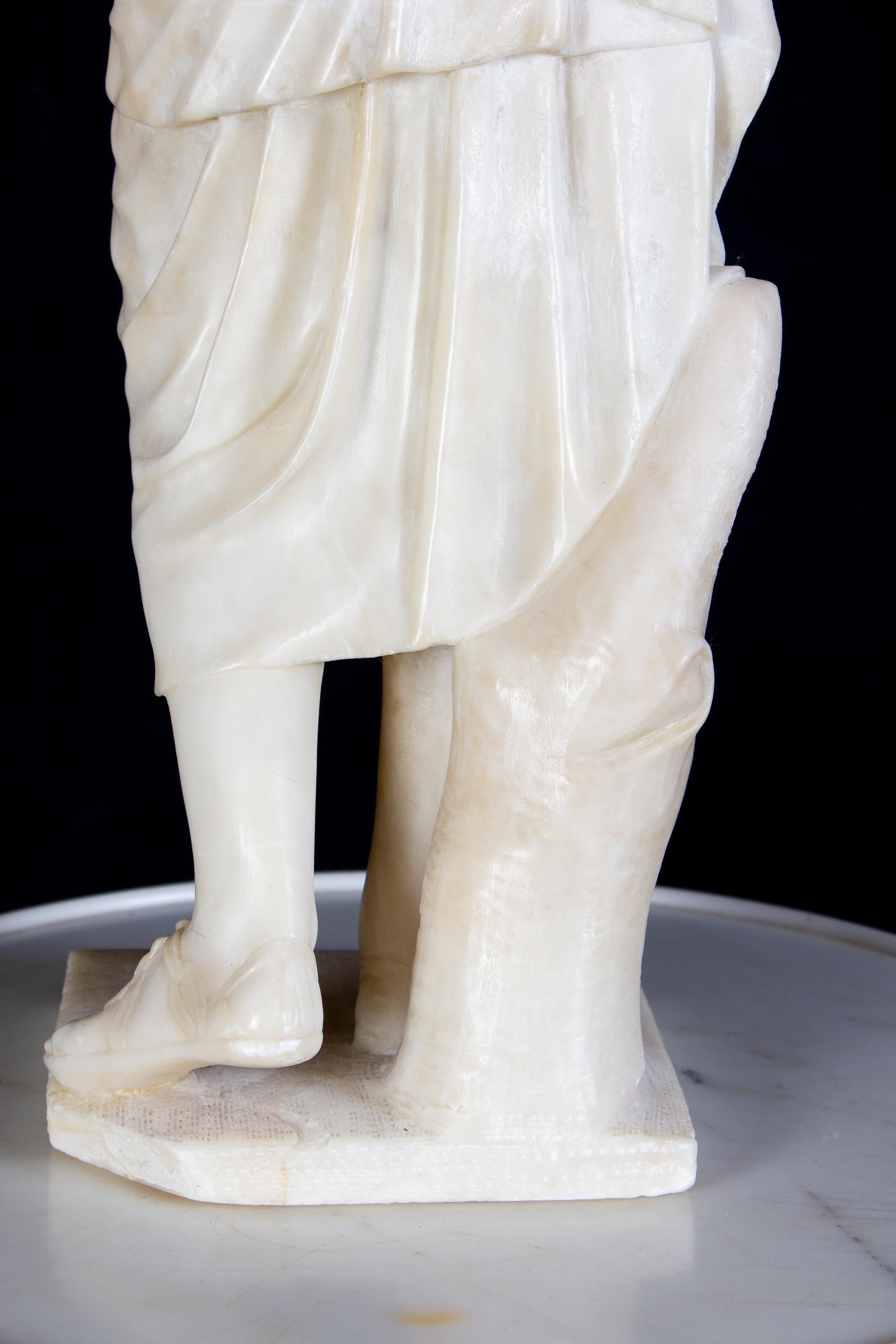 Amazing Neoclassical Alabaster Marble Sculpture of Vestal 1870 3