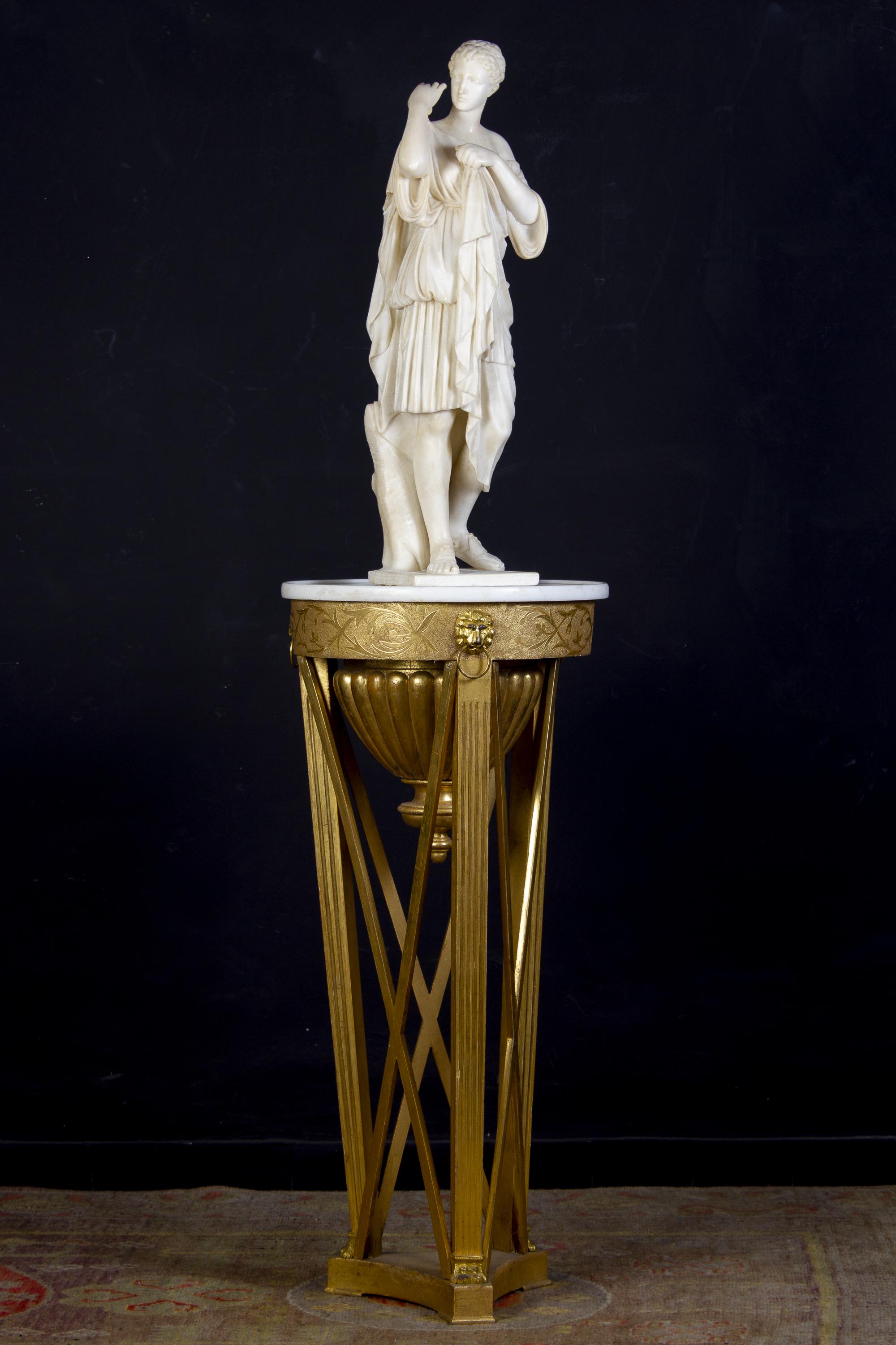 Amazing Neoclassical Alabaster Sculpture of Vestal 1870 - Black Nude Sculpture by Unknown