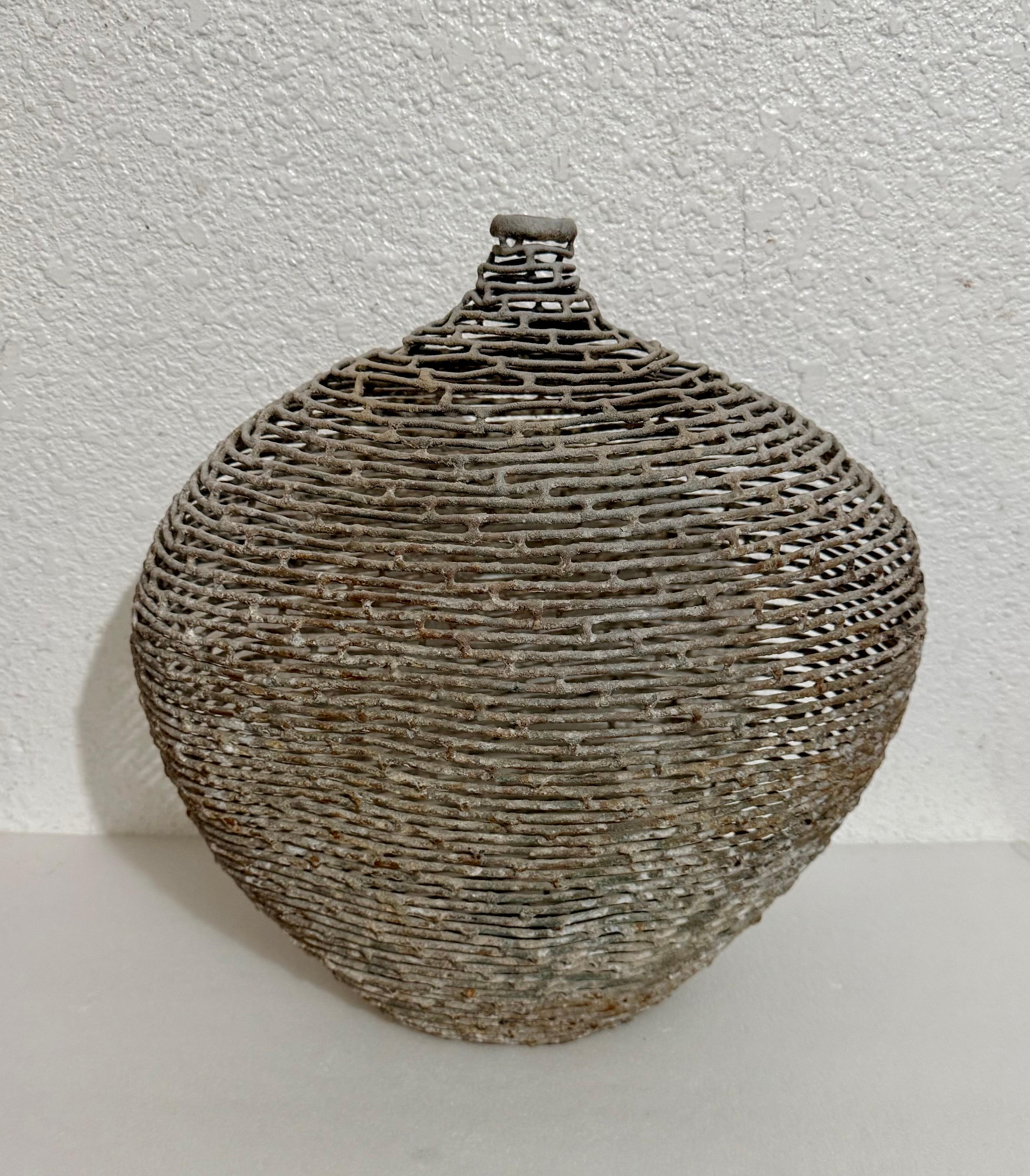 American Craft Studio Handmade Sculpture Welded Bronze Kinetic Vessel Op Art For Sale 8