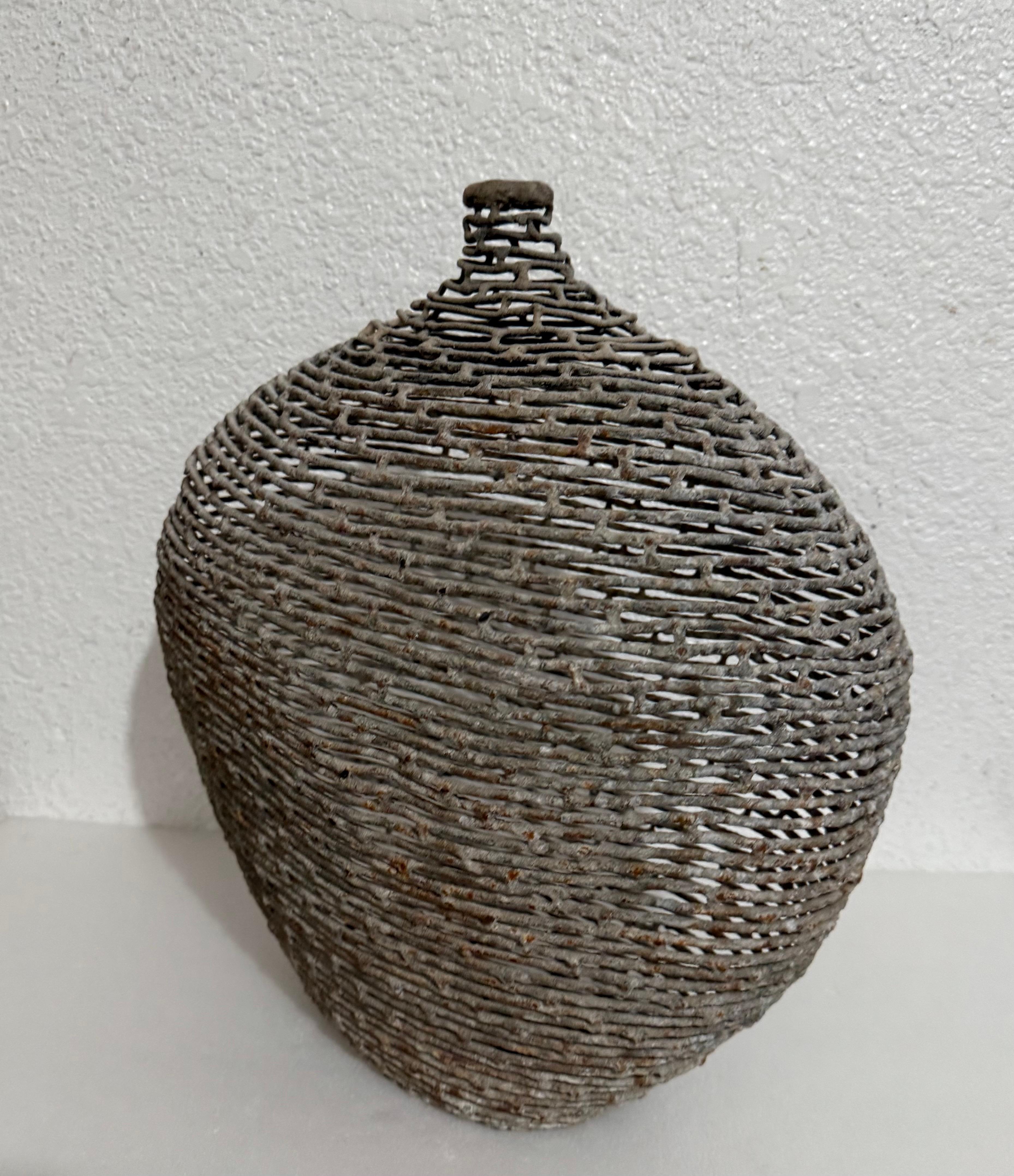 American Craft Studio Handmade Sculpture Welded Bronze Kinetic Vessel Op Art - Gold Still-Life Sculpture by Unknown