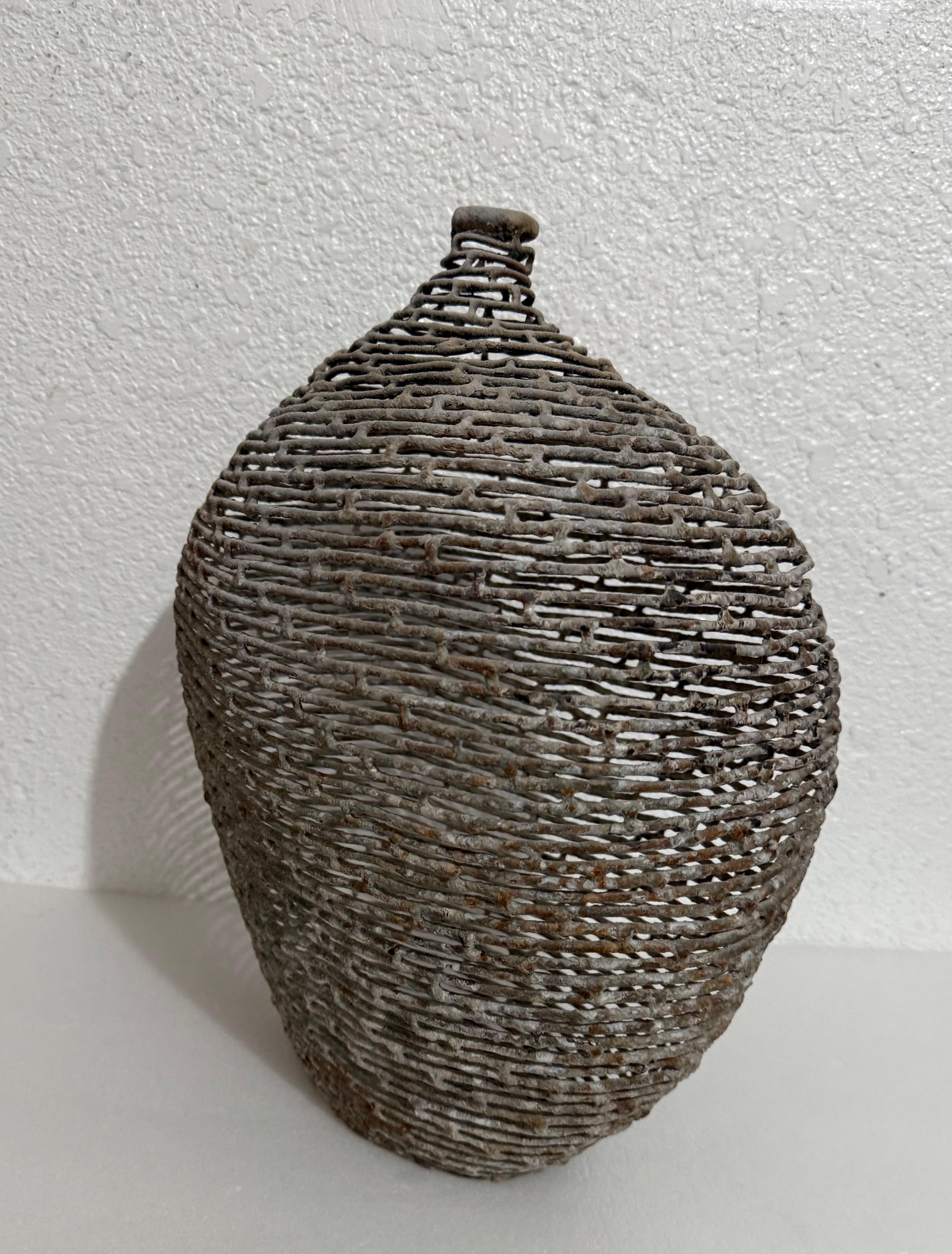 American Craft Studio Handmade Sculpture Welded Bronze Kinetic Vessel Op Art For Sale 1