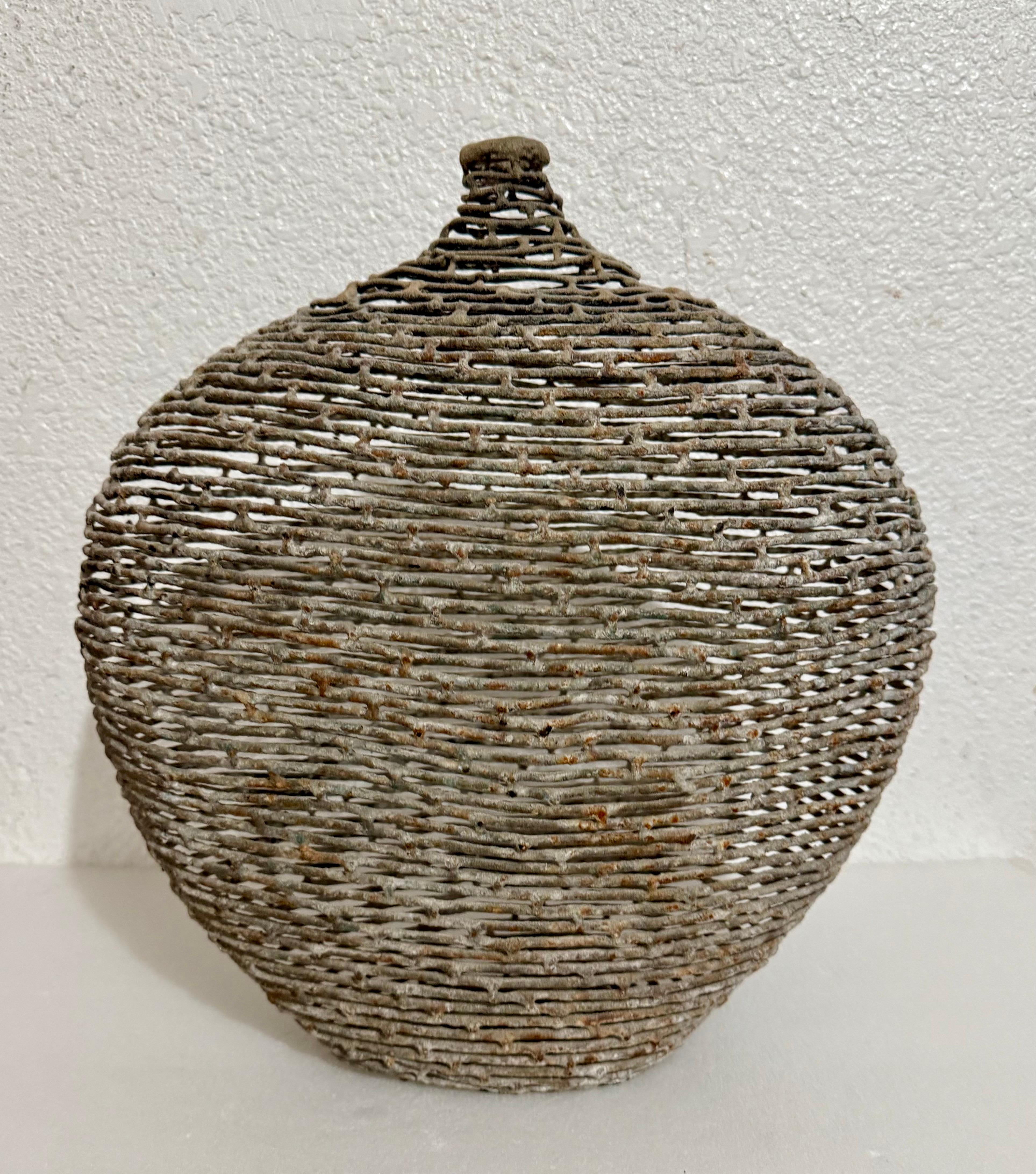 American Craft Studio Handmade Sculpture Welded Bronze Kinetic Vessel Op Art For Sale 3