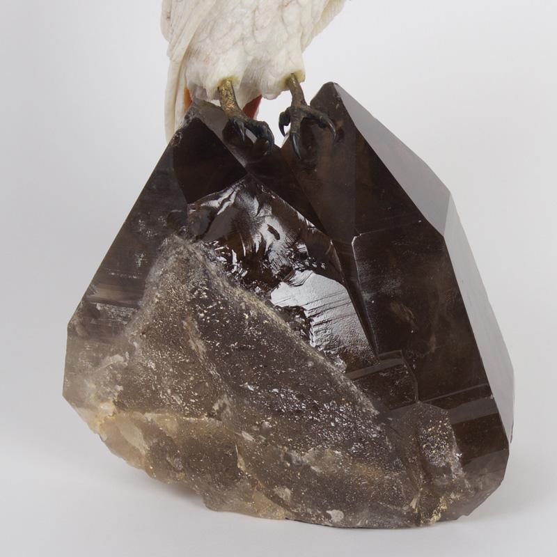 Amusing Carved Hardstone Quartz Cockatoo For Sale 1