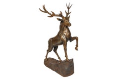 Excepcional escultura de ciervo de acero con incrustaciones de oro de Oriente Medio a tamaño natural