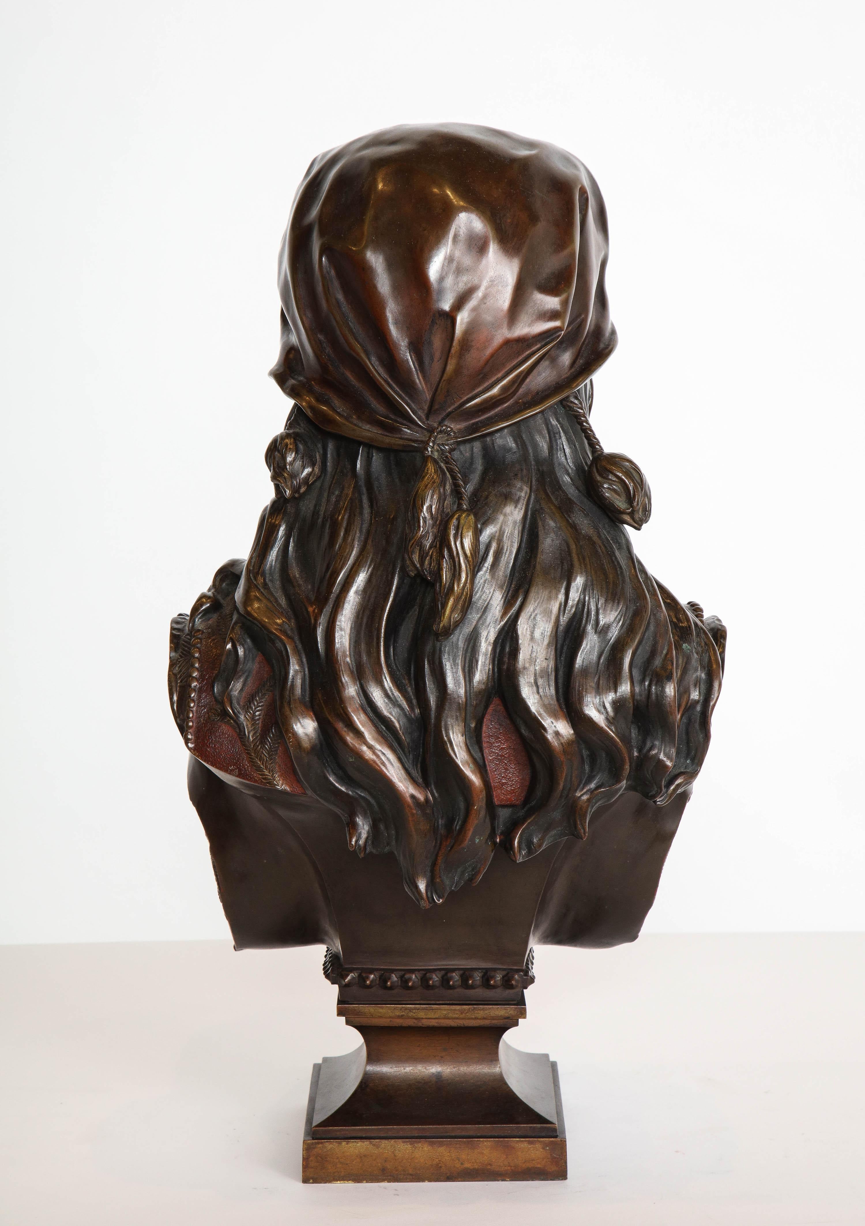 An Exquisite French Multi-Patinated Orientalist Bronze Bust of Beauty, by Rimbez 7