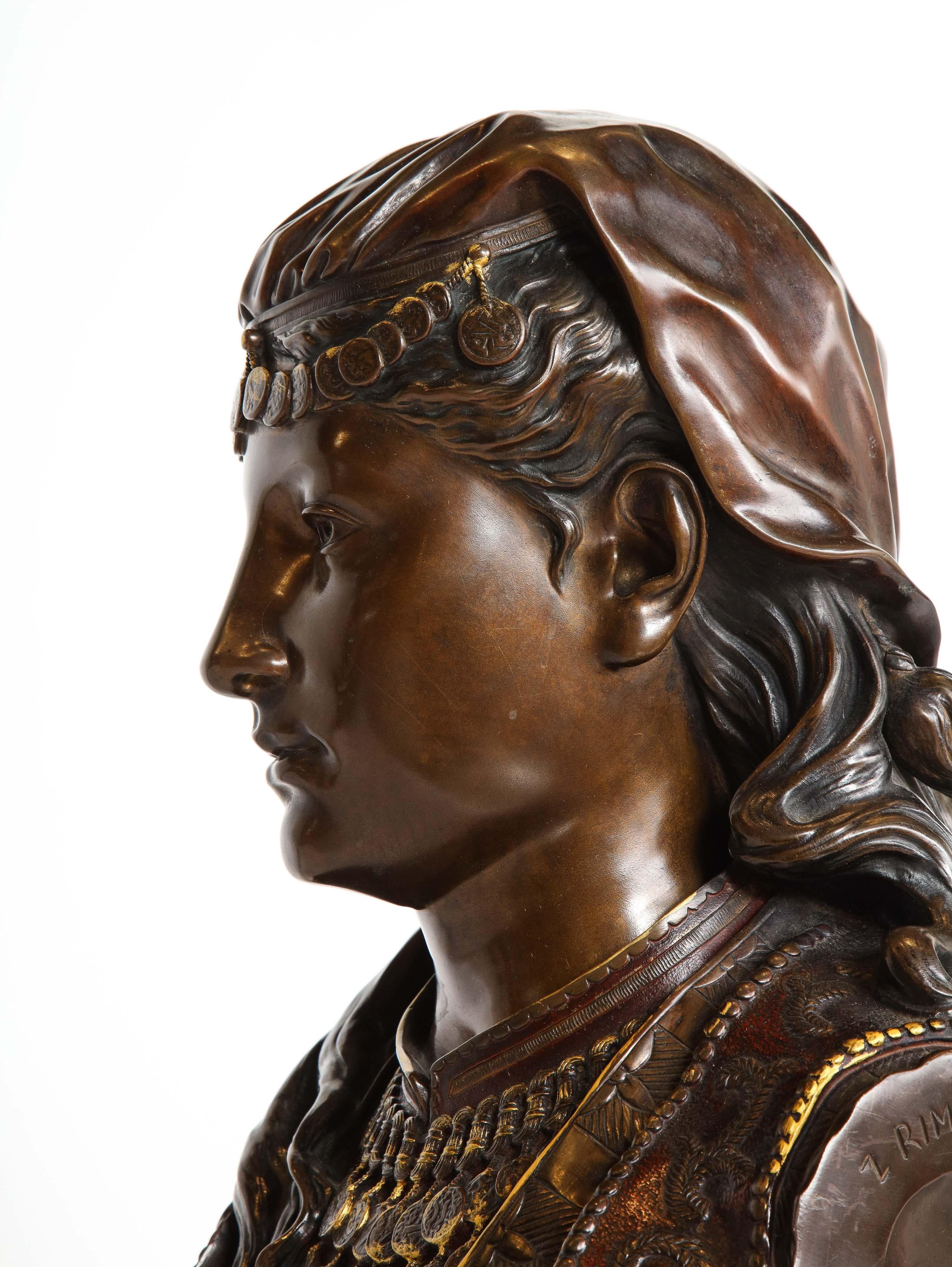 An Exquisite French Multi-Patinated Orientalist Bronze Bust of Beauty, by Rimbez 11