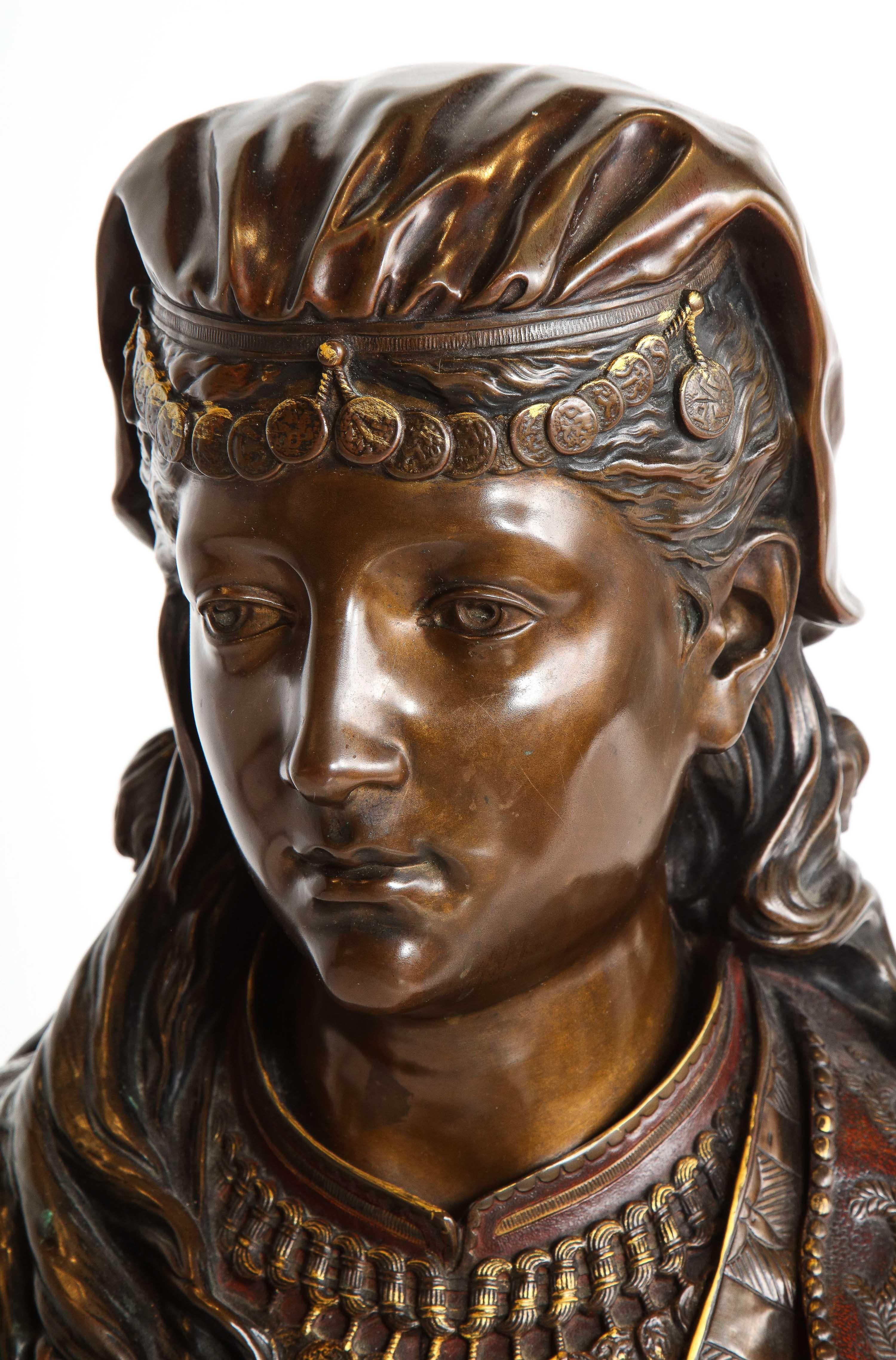 An Exquisite French Multi-Patinated Orientalist Bronze Bust of Beauty, by Rimbez 14