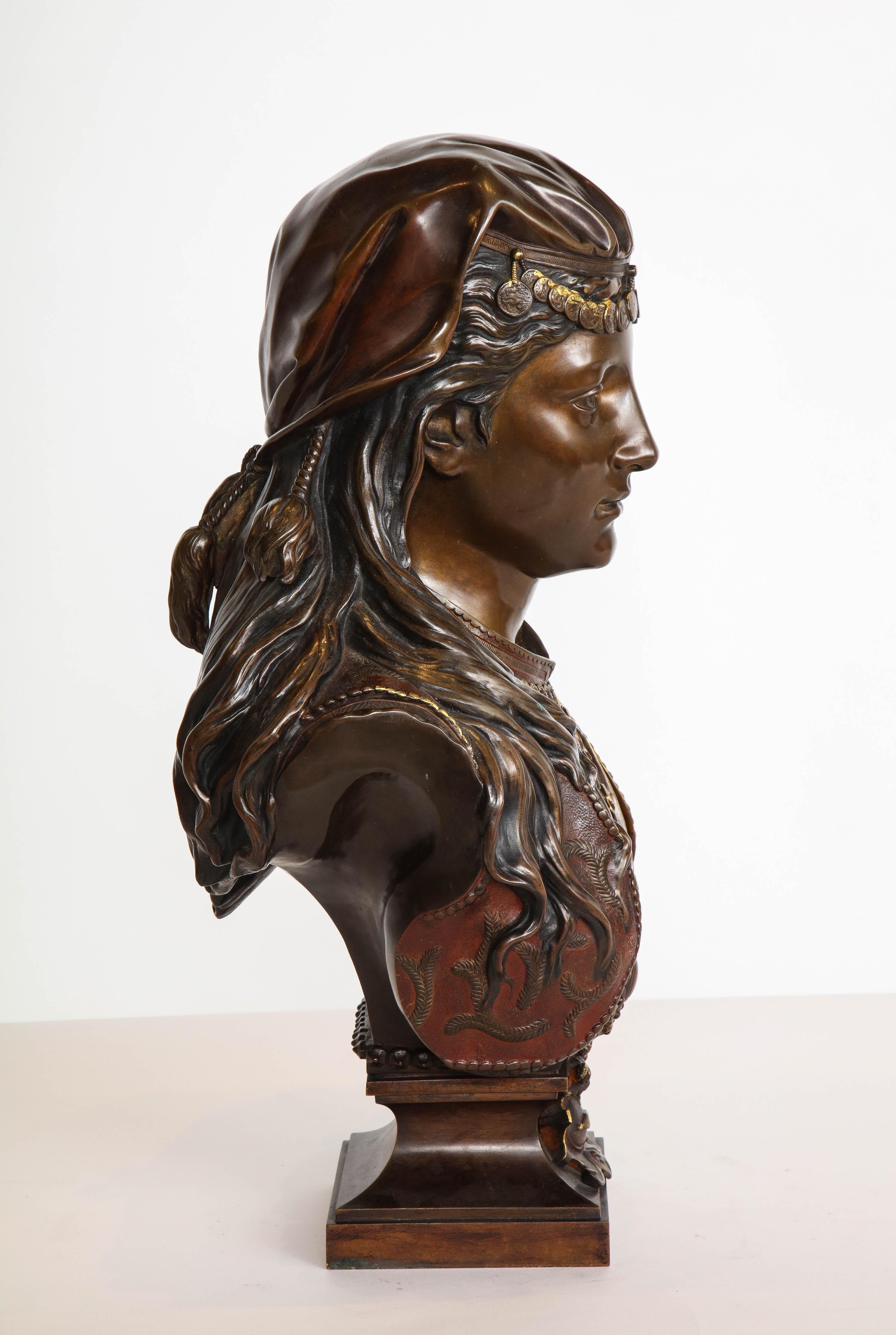 An Exquisite French Multi-Patinated Orientalist Bronze Bust of Beauty, by Rimbez - Gold Figurative Sculpture by Unknown