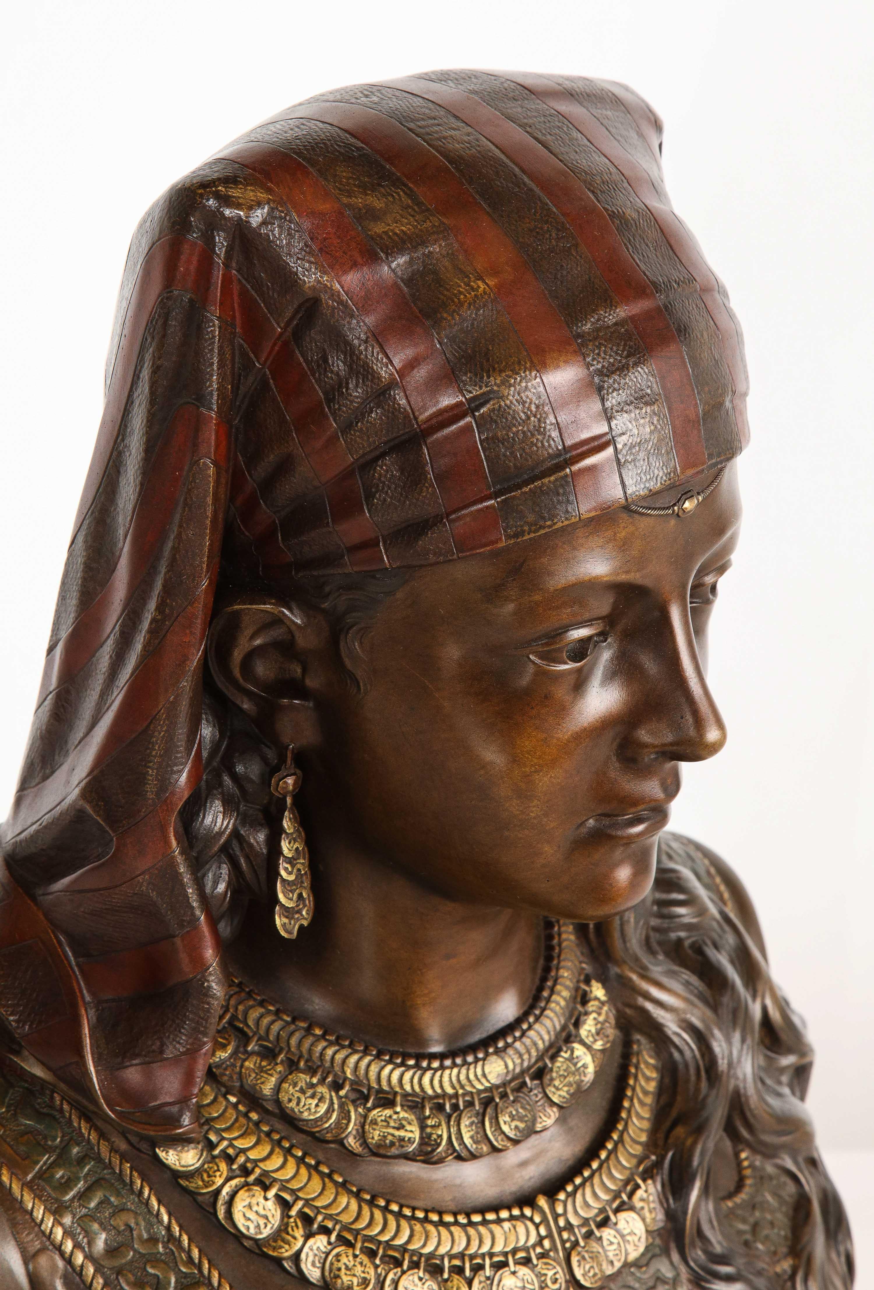 An Exquisite French Multi-Patinated Orientalist Bronze Bust of Saida, by Rimbez 3