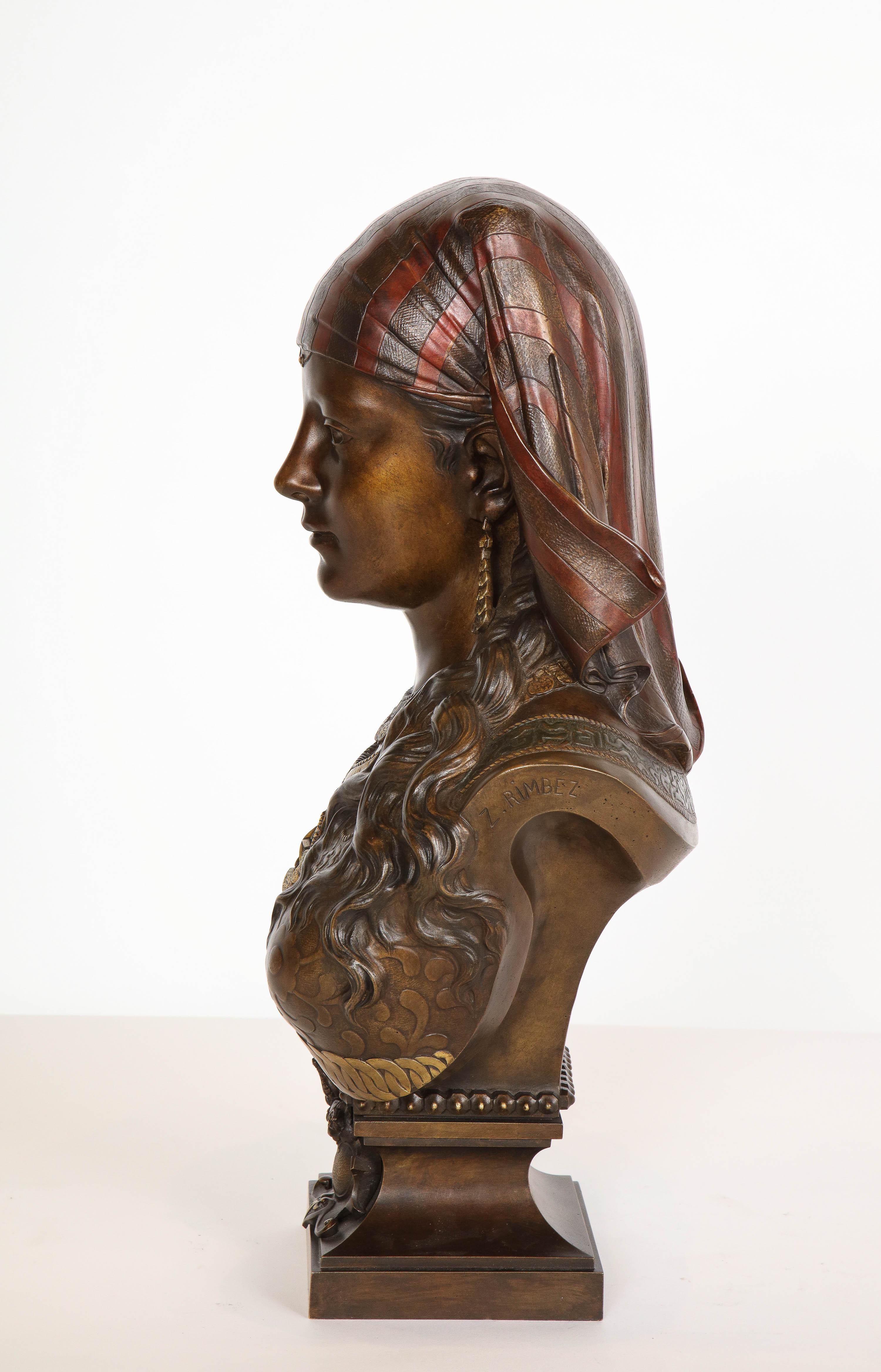 An Exquisite French Multi-Patinated Orientalist Bronze Bust of Saida, by Rimbez 8