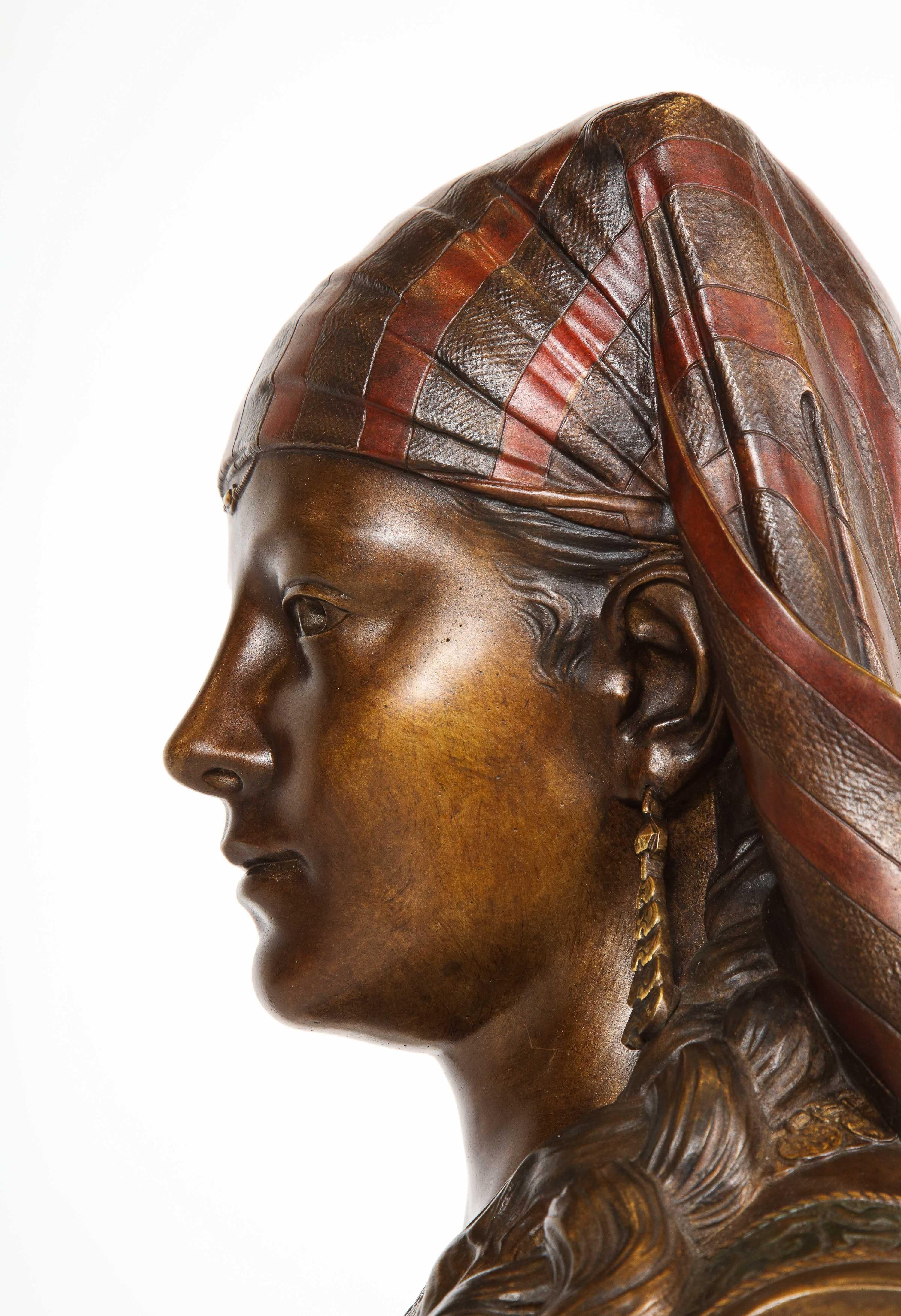 An Exquisite French Multi-Patinated Orientalist Bronze Bust of Saida, by Rimbez 10