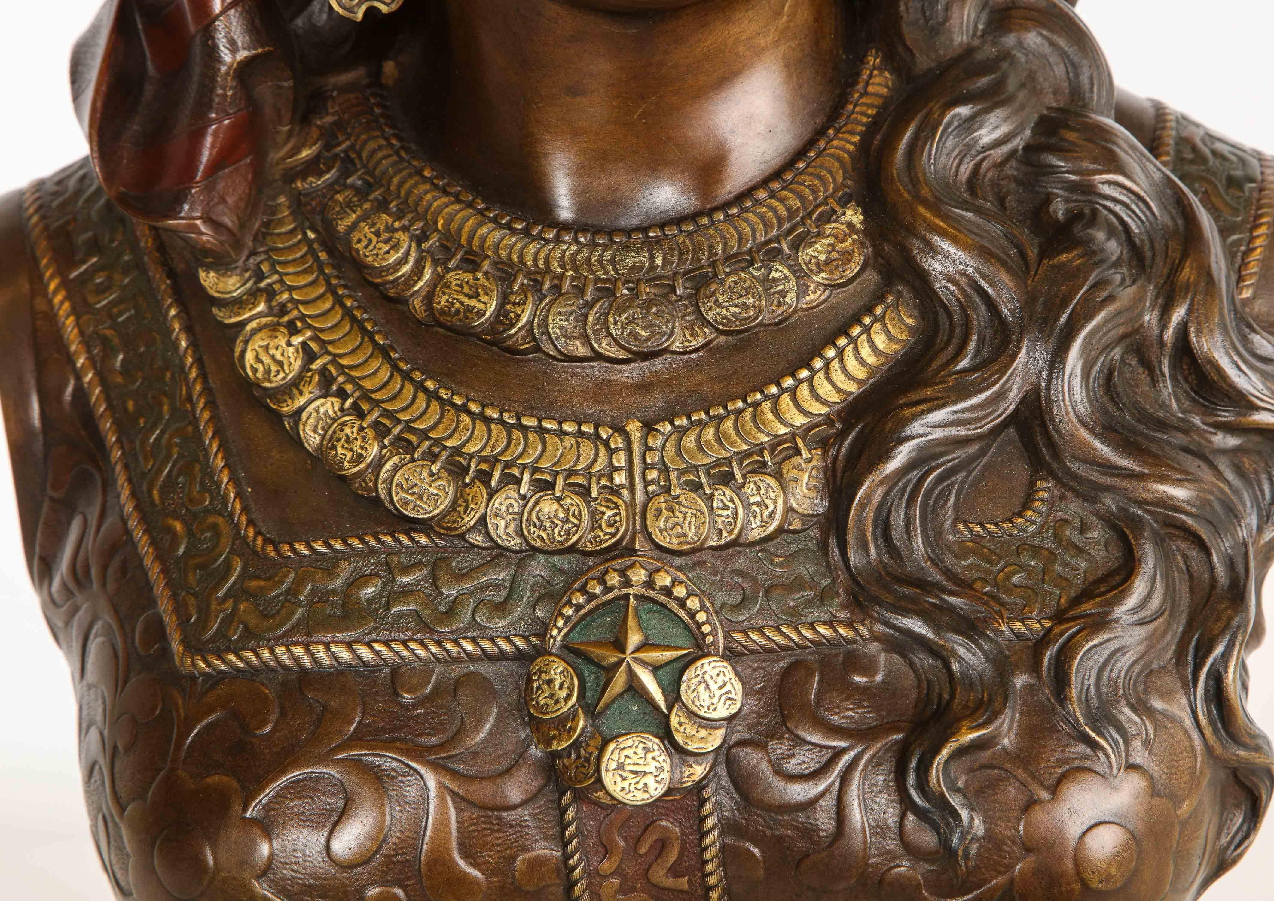 An Exquisite French Multi-Patinated Orientalist Bronze Bust of Saida, by Rimbez - Gold Figurative Sculpture by Unknown