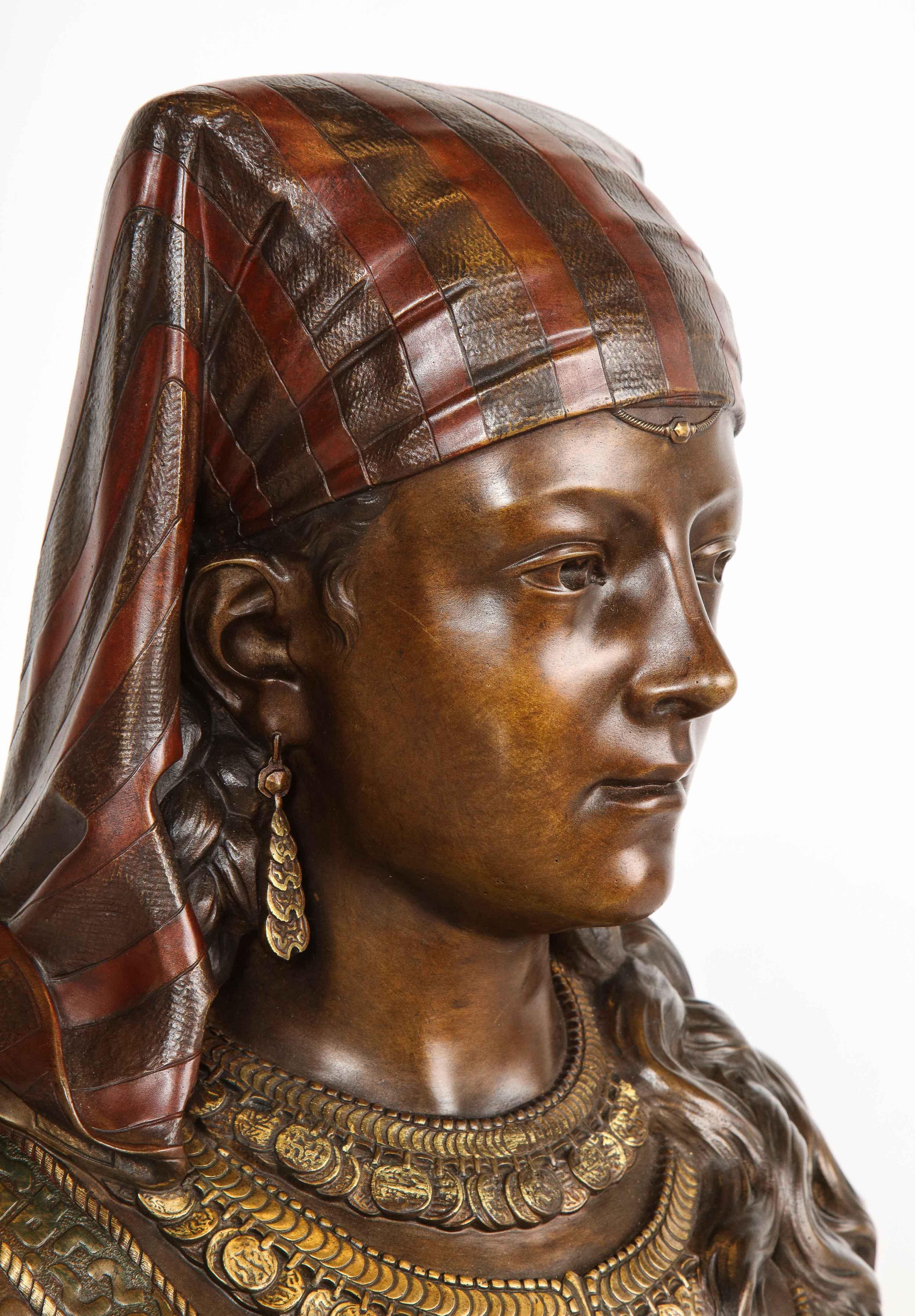 An Exquisite French Multi-Patinated Orientalist Bronze Bust of Saida, by Rimbez 1