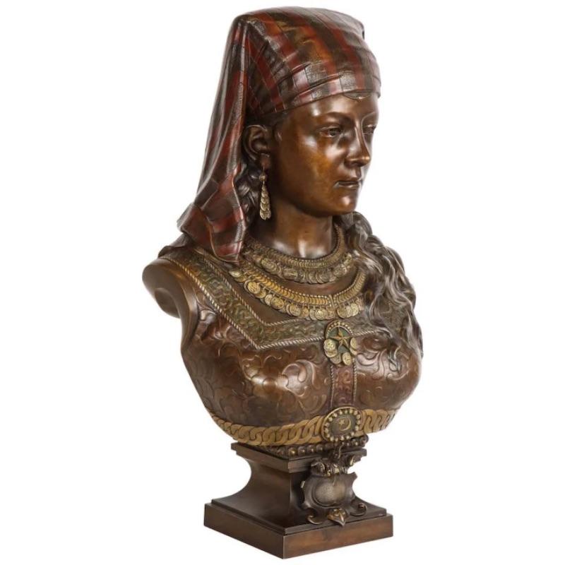 Unknown Figurative Sculpture - An Exquisite French Multi-Patinated Orientalist Bronze Bust of Saida, by Rimbez