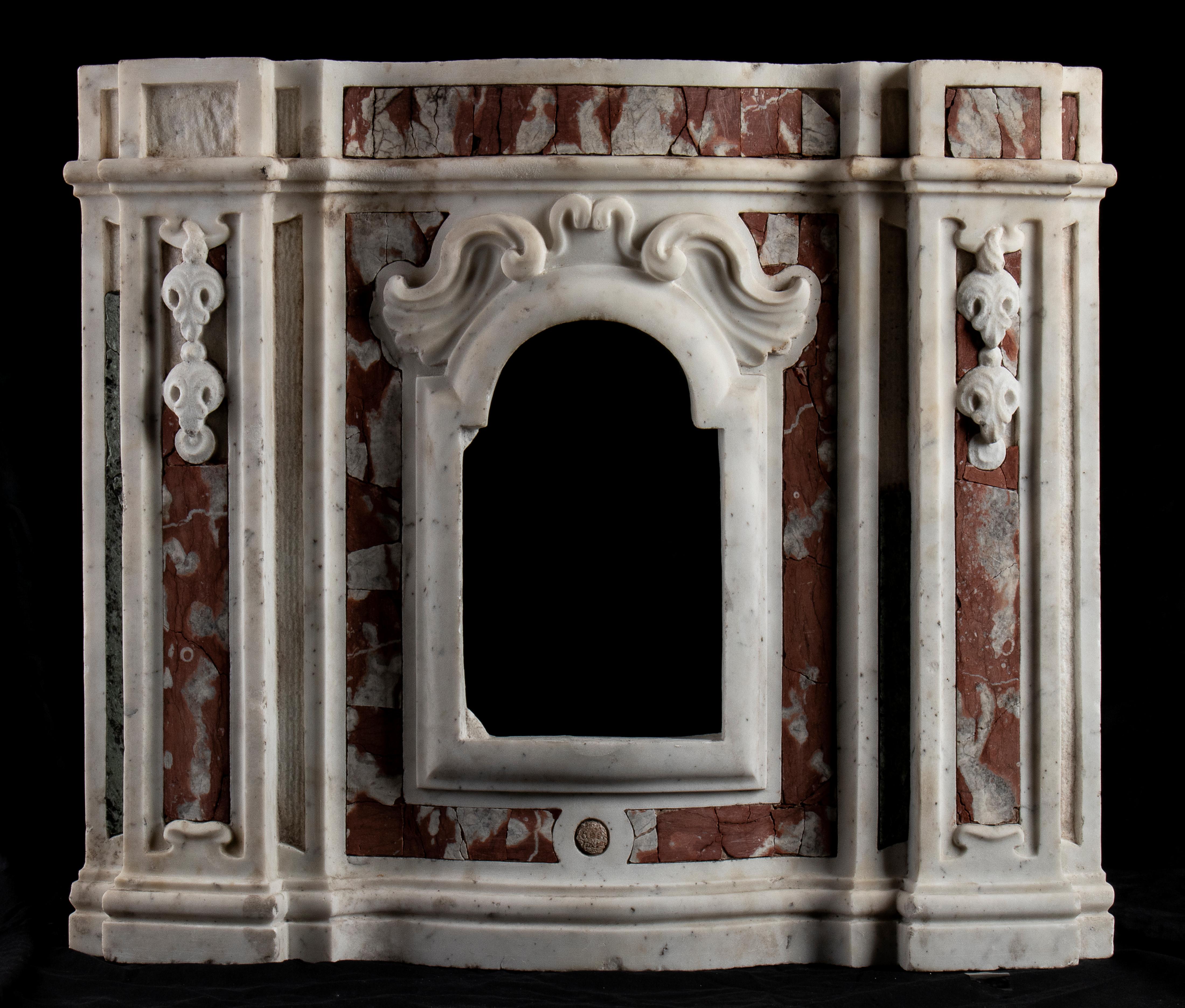 Unknown Figurative Sculpture - An Italian Antique Inlaid White and Red  Marble Tabernacle High Relief Sculpture