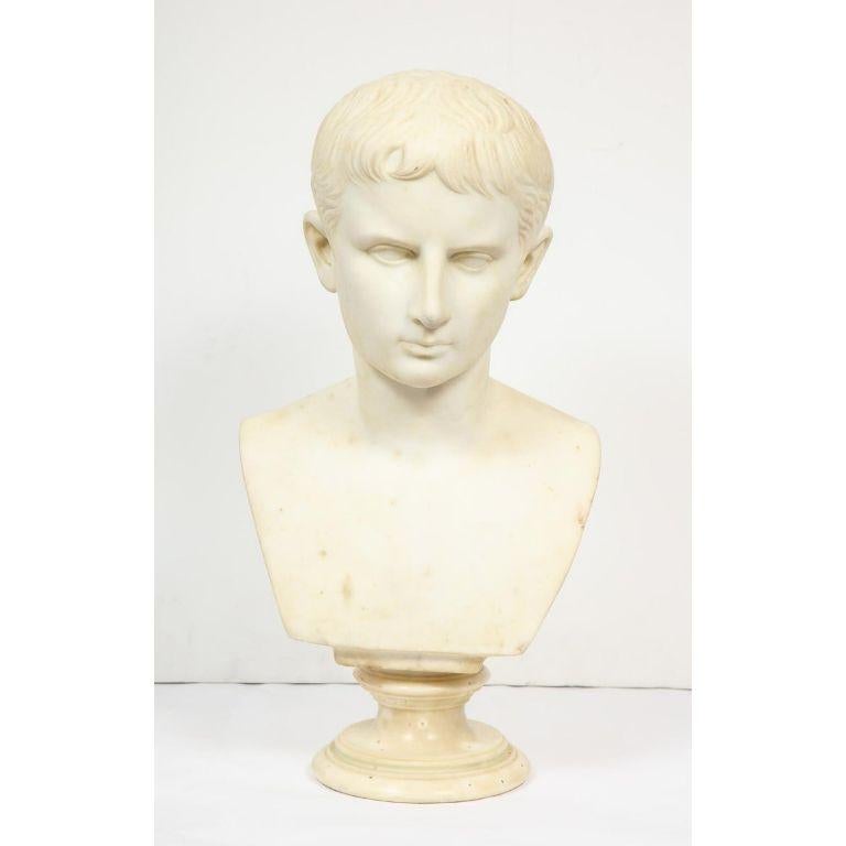 An Italian White Marble Figural Bust of Augustus Caesar, Rome, circa 1875 - Sculpture by Unknown