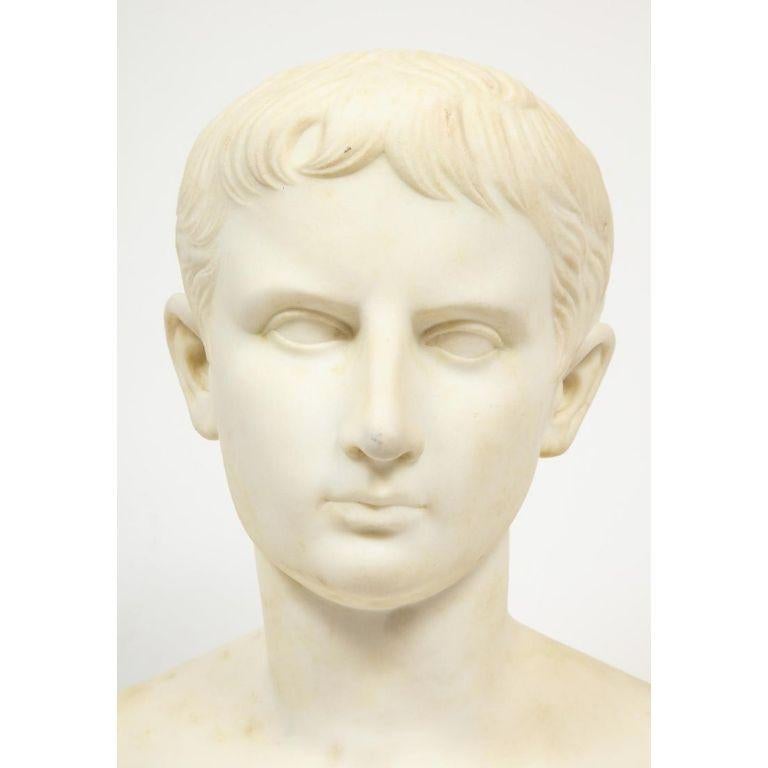 A Fine Italian Grand Tour White Marble Figural Bust of Augustus Caesar, Rome, circa 1875.

Very nice quality marble bust of Augustus Caesar, unsigned.

Good condition, needs to be cleaned, minor chips to the round socle base.

21