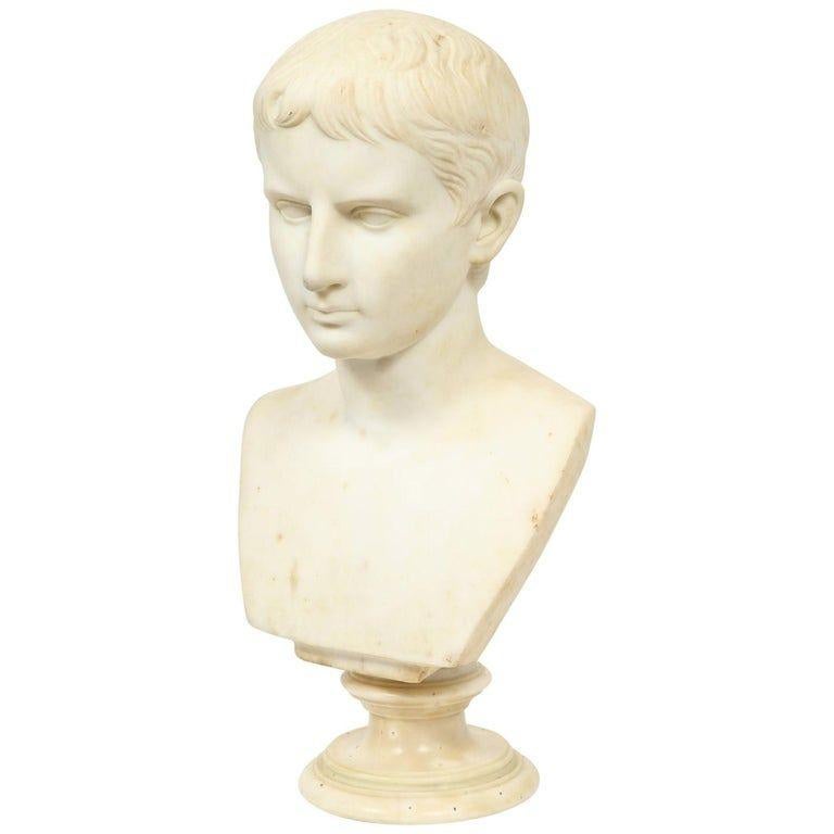 Unknown Figurative Sculpture - An Italian White Marble Figural Bust of Augustus Caesar, Rome, circa 1875