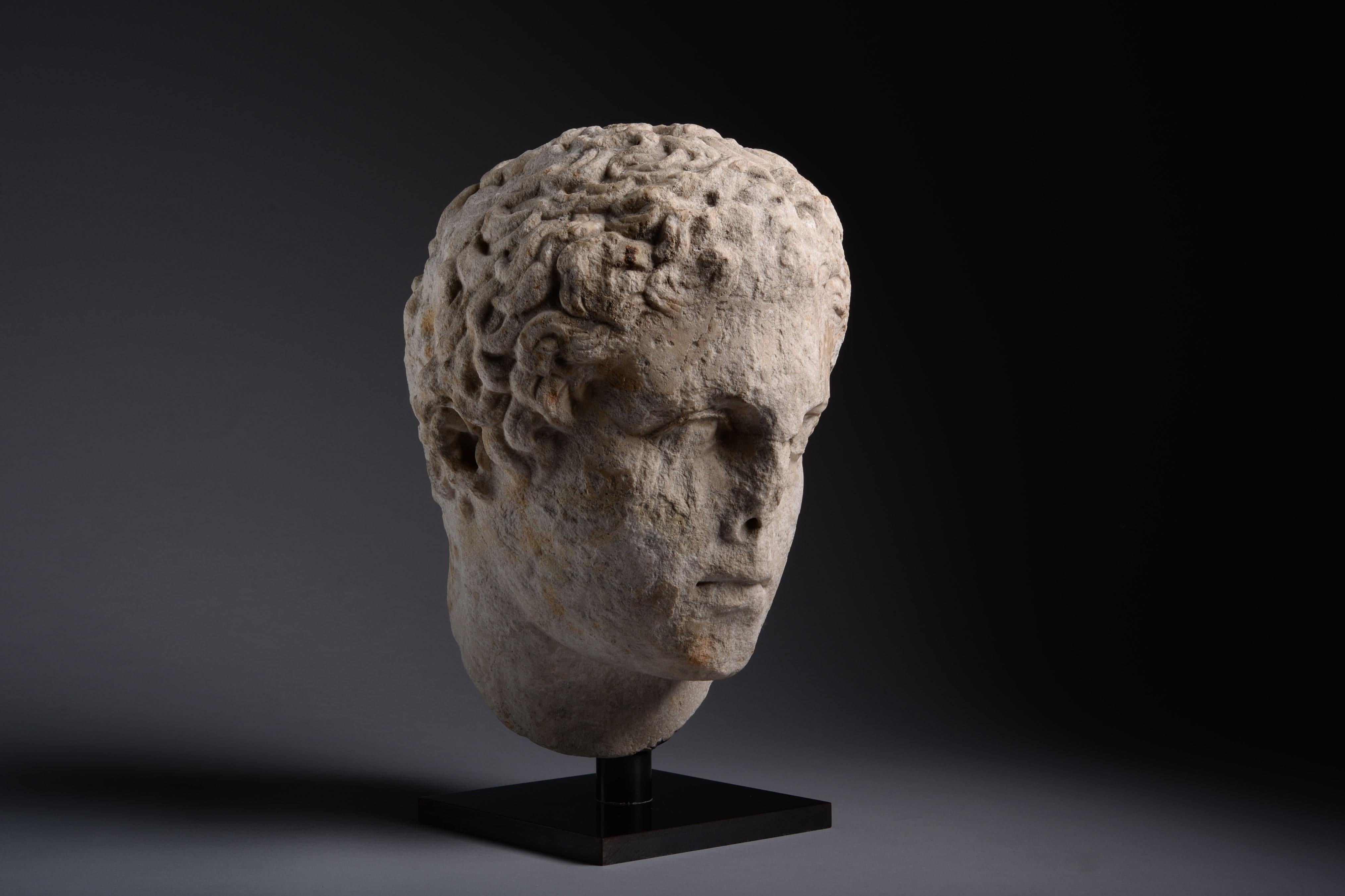 Ancient Greek Hellenistic Marble Head of an Athlete - Sculpture by Unknown