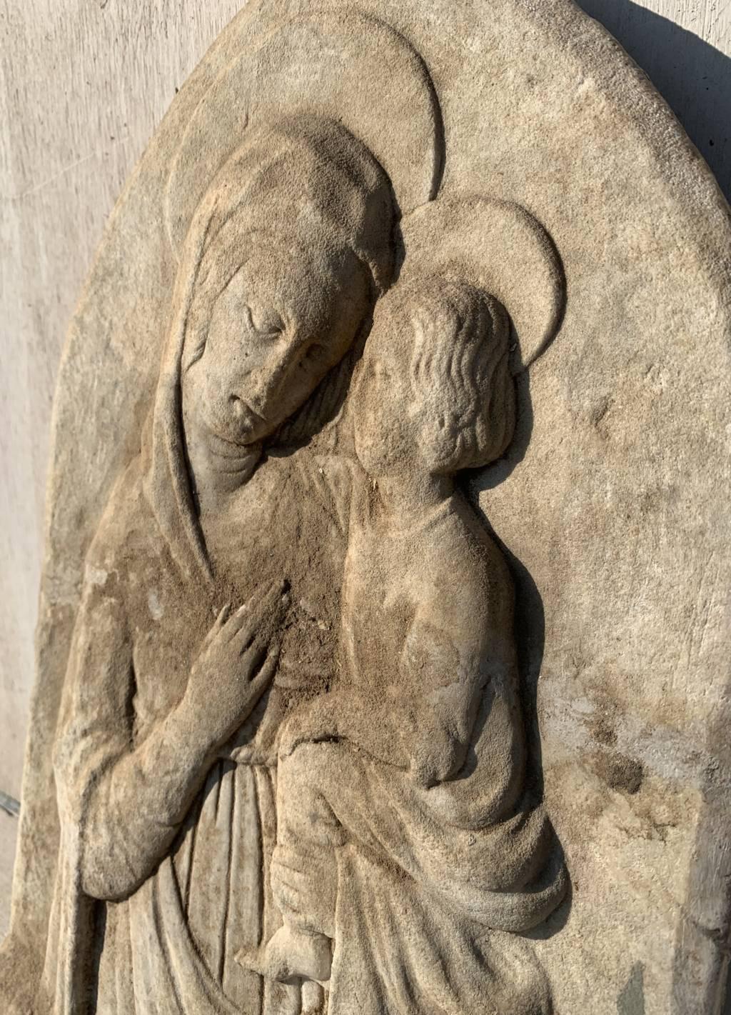 Antico scultore italiano - Scultura in pietra del XVI secolo - Figura della Madonna & Child 5