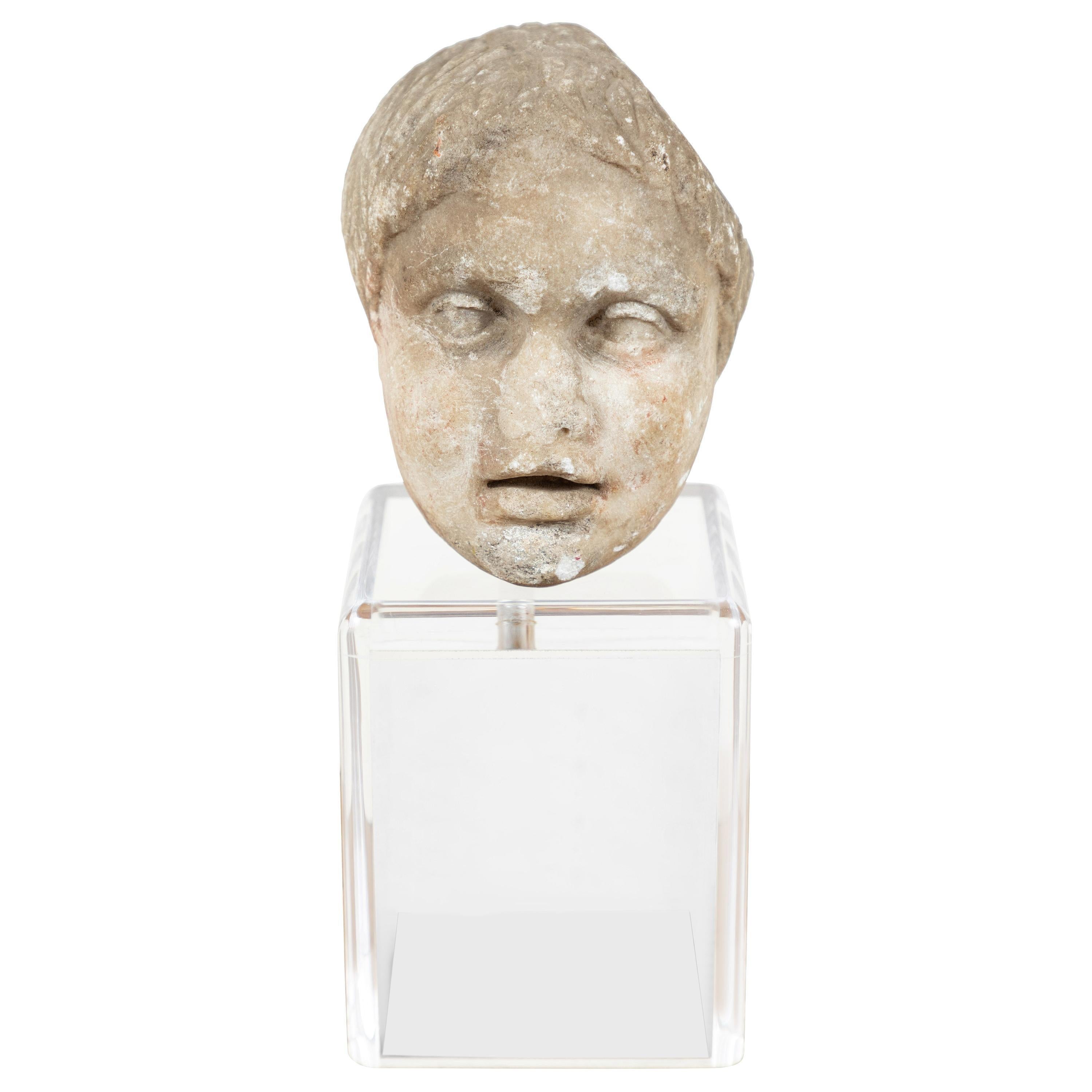 Unknown Figurative Sculpture - Ancient, Roman Marble Bust of a Boy