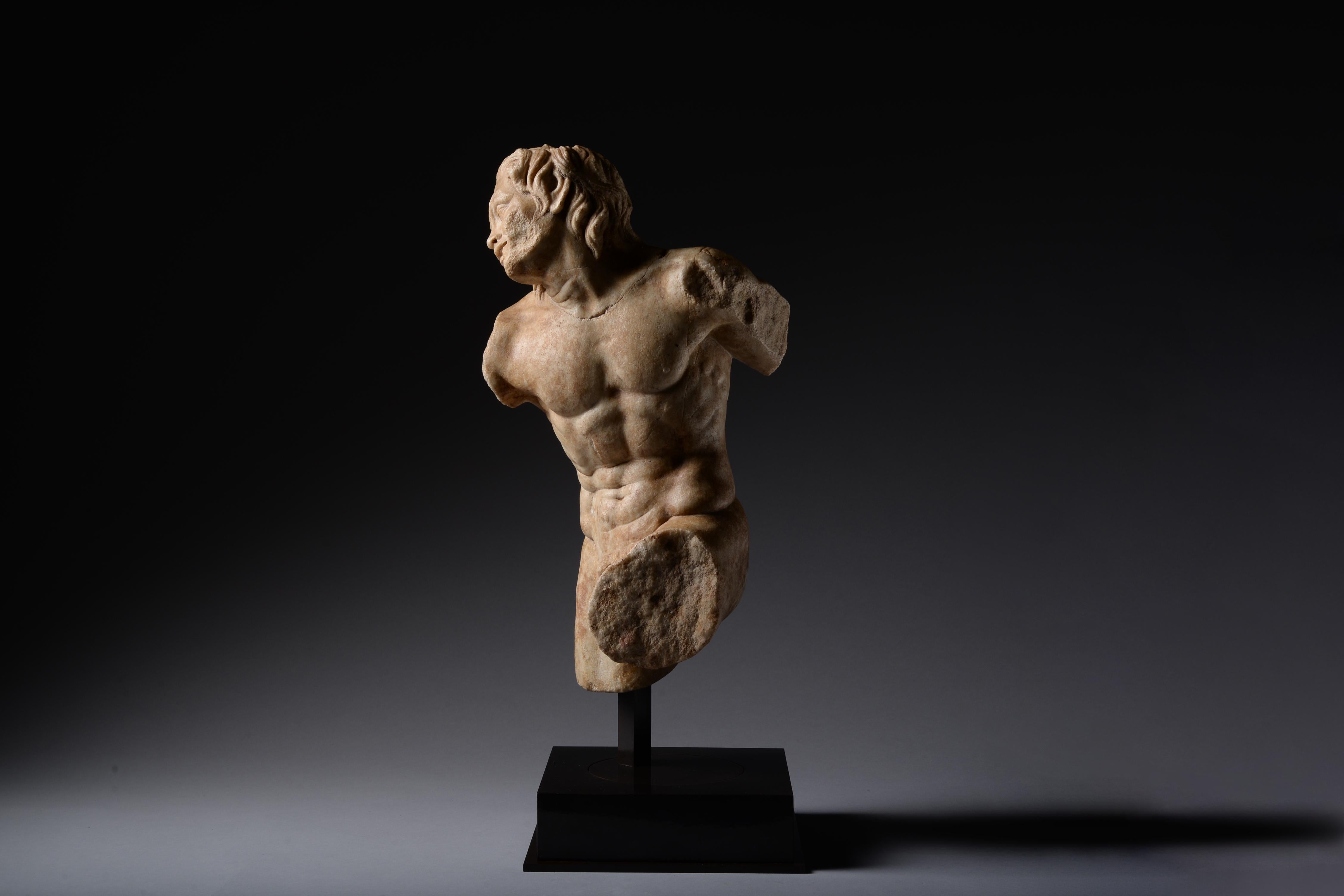 Ancient Roman Marble Statue of a Dancing Satyr - Sculpture by Unknown