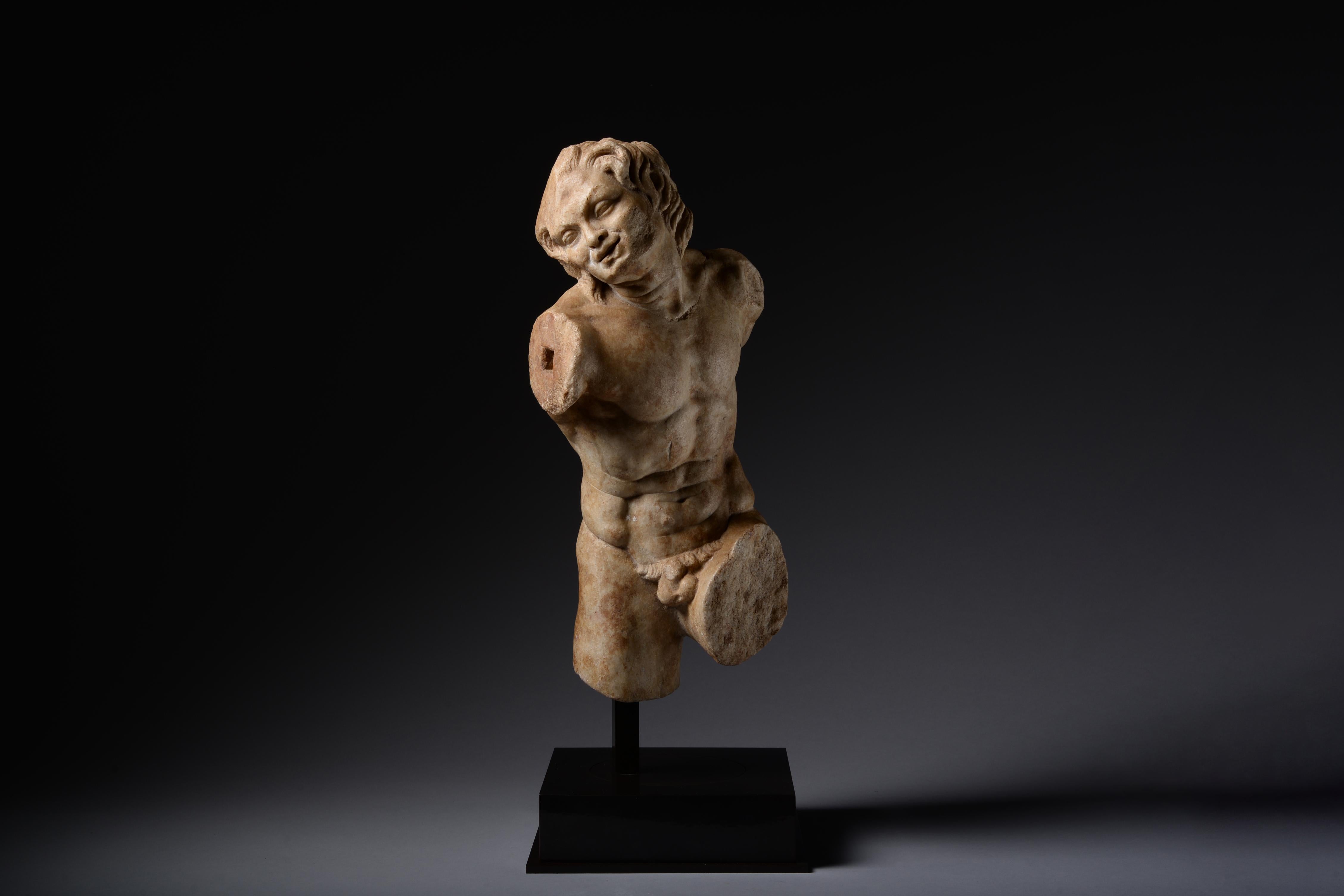 Unknown Figurative Sculpture - Ancient Roman Marble Statue of a Dancing Satyr