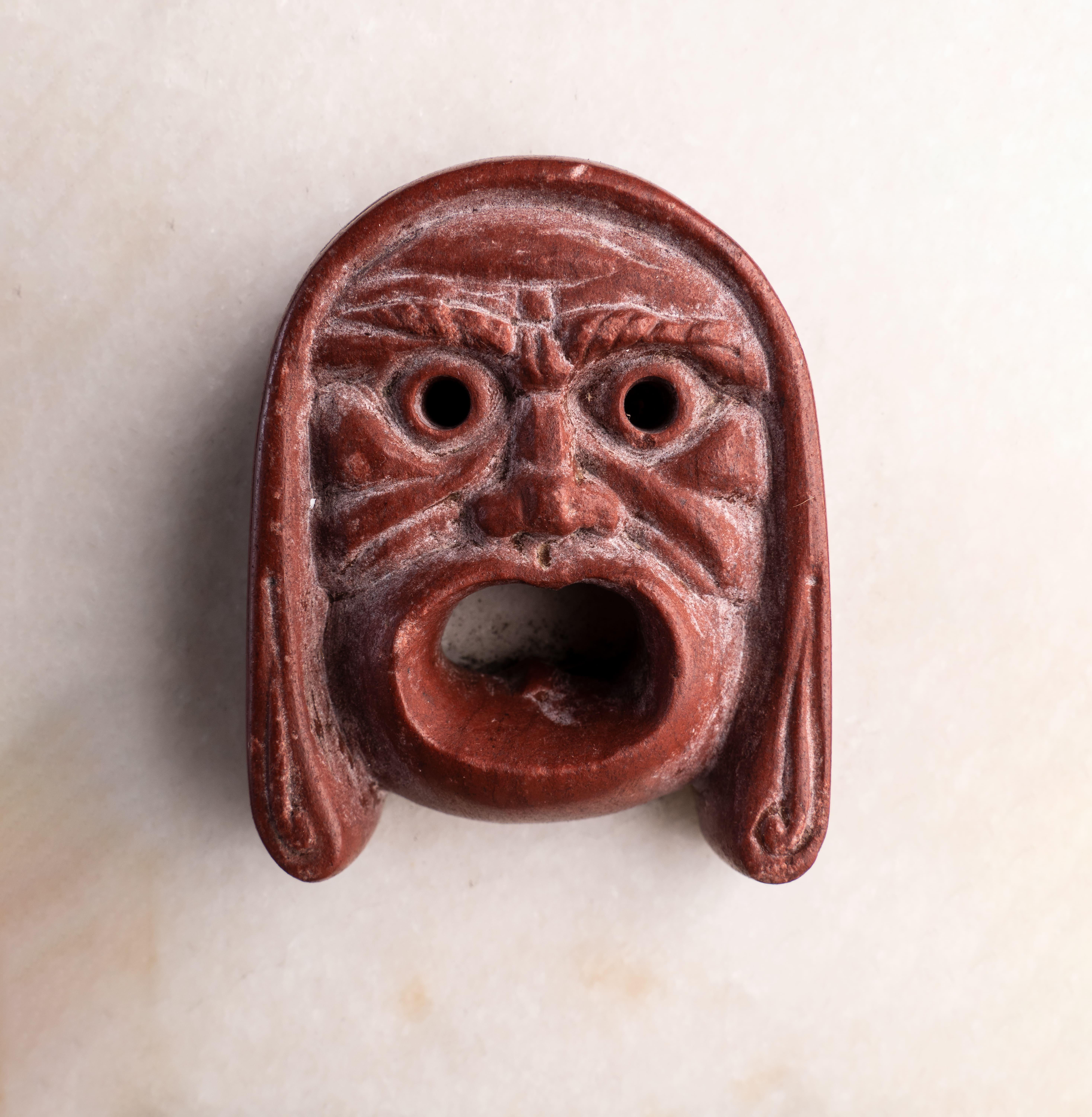 ANCIENT ROMAN RED JASPER APPLIQUE OF TRAGIC ACTOR - Gray Figurative Sculpture by Unknown