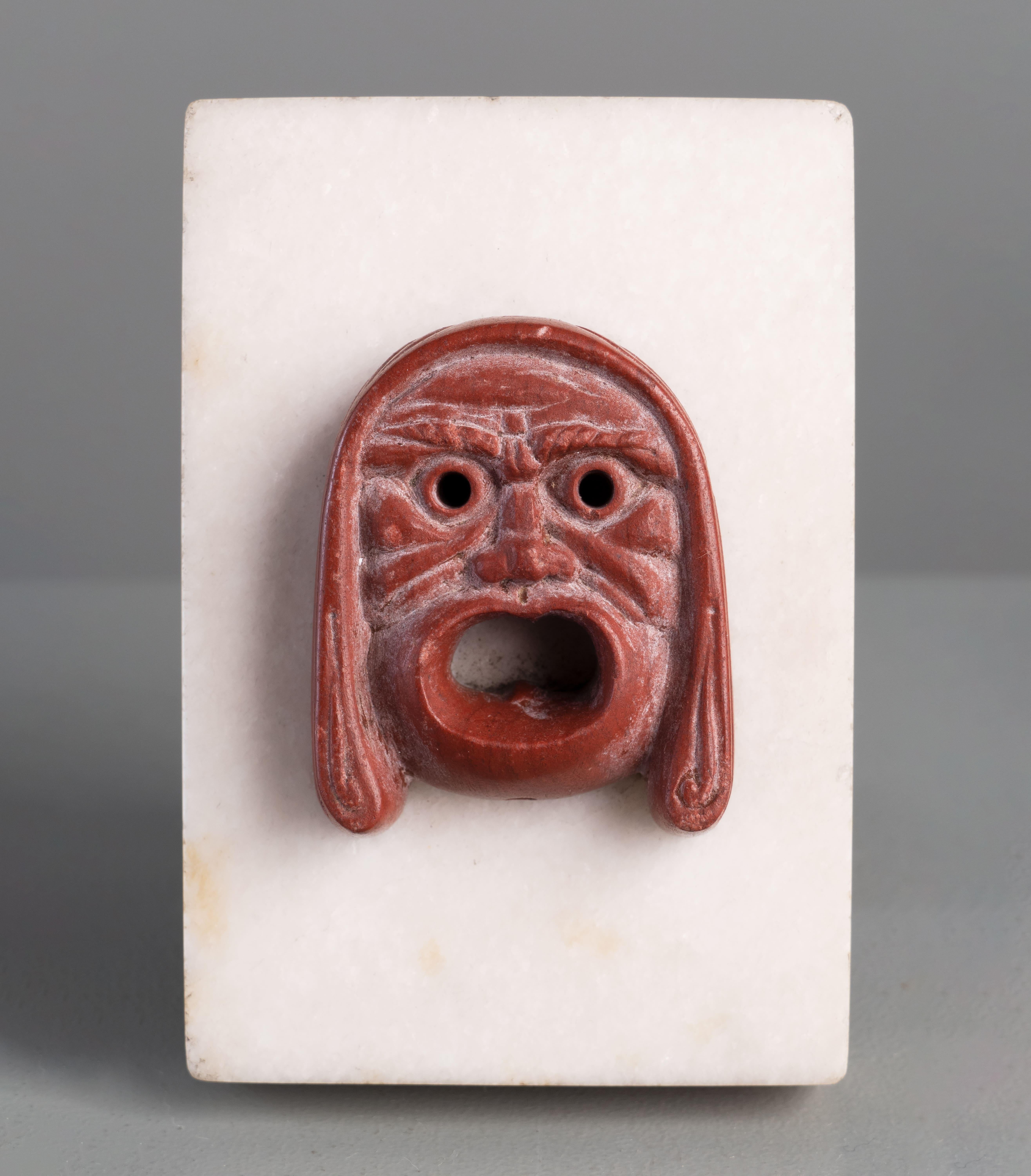 Unknown Figurative Sculpture - ANCIENT ROMAN RED JASPER APPLIQUE OF TRAGIC ACTOR