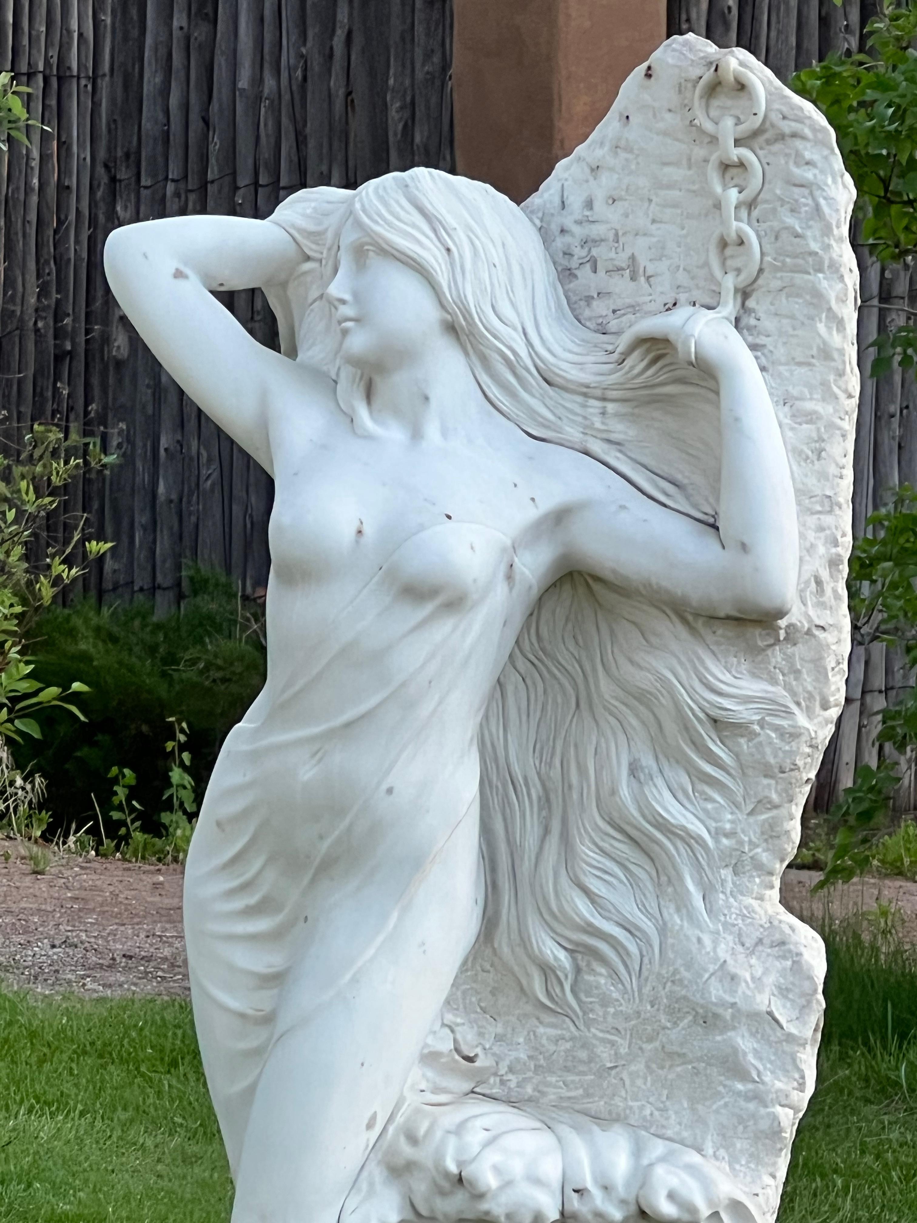 Andromeda, white marble, female figure, waves, chain, nude, classical sculpture For Sale 4