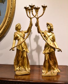 Sculpture italienne de Michel-Ange Donatello en bois d'or de Venise du 18ème siècle représentant des anges 