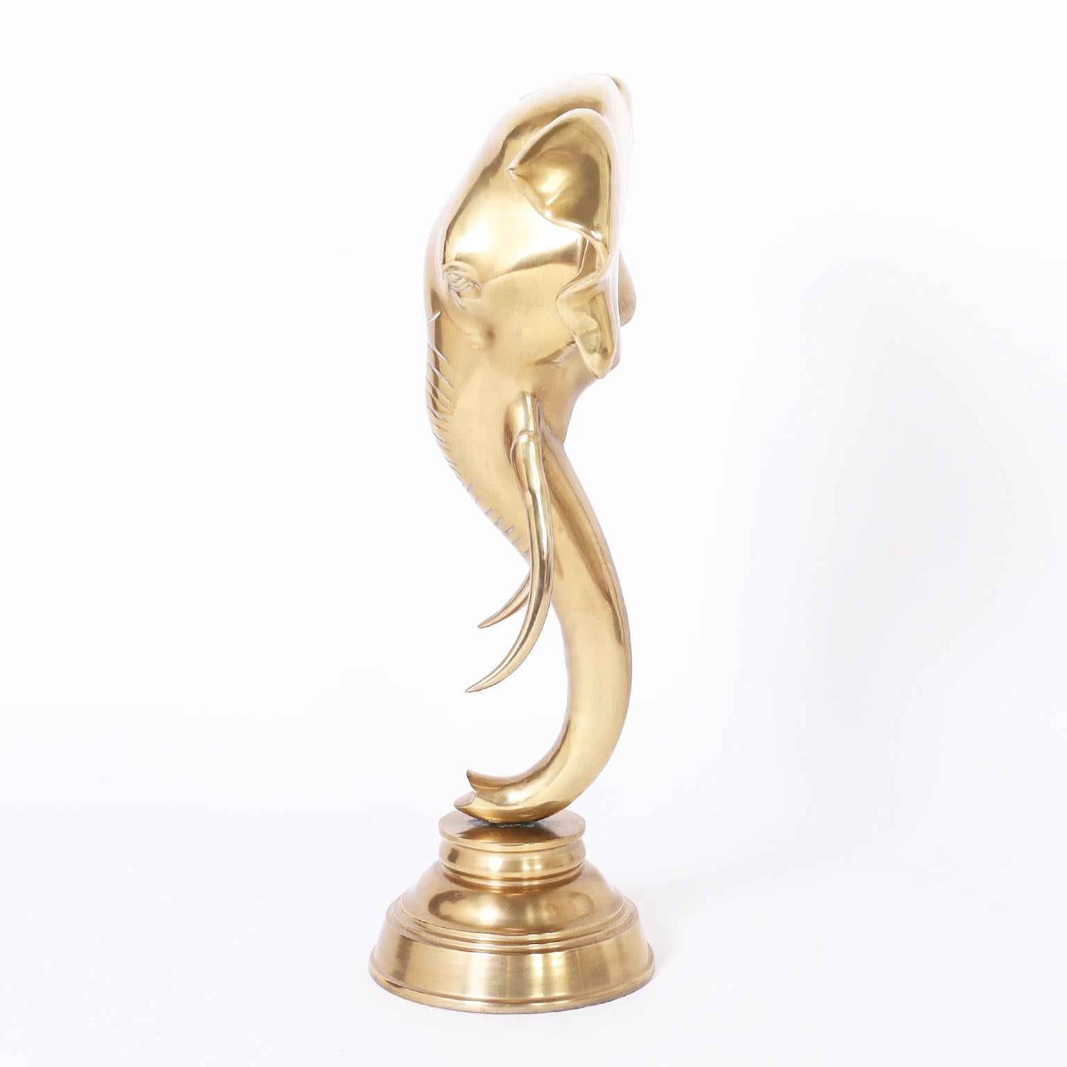 Angloindische Elefantenkopf-Skulptur im British Colonial Stil aus Messing im Angebot 1