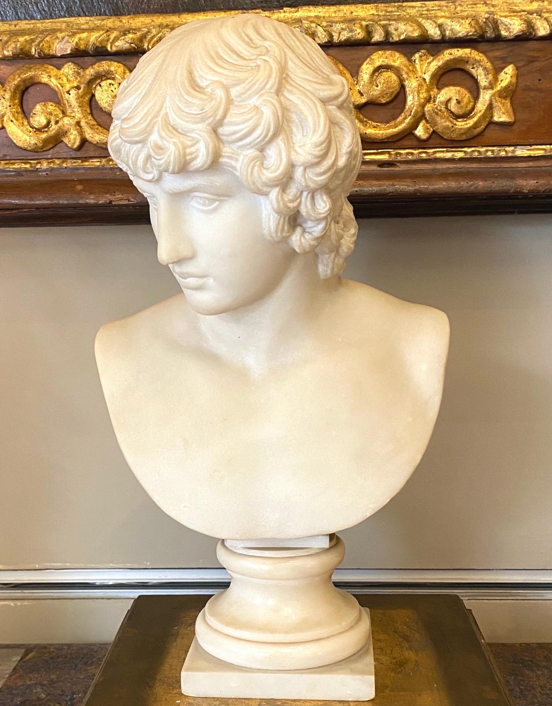 ANTINOUS Sensual Italian Neoclassical Carrara Marble Bust Sculpture 7