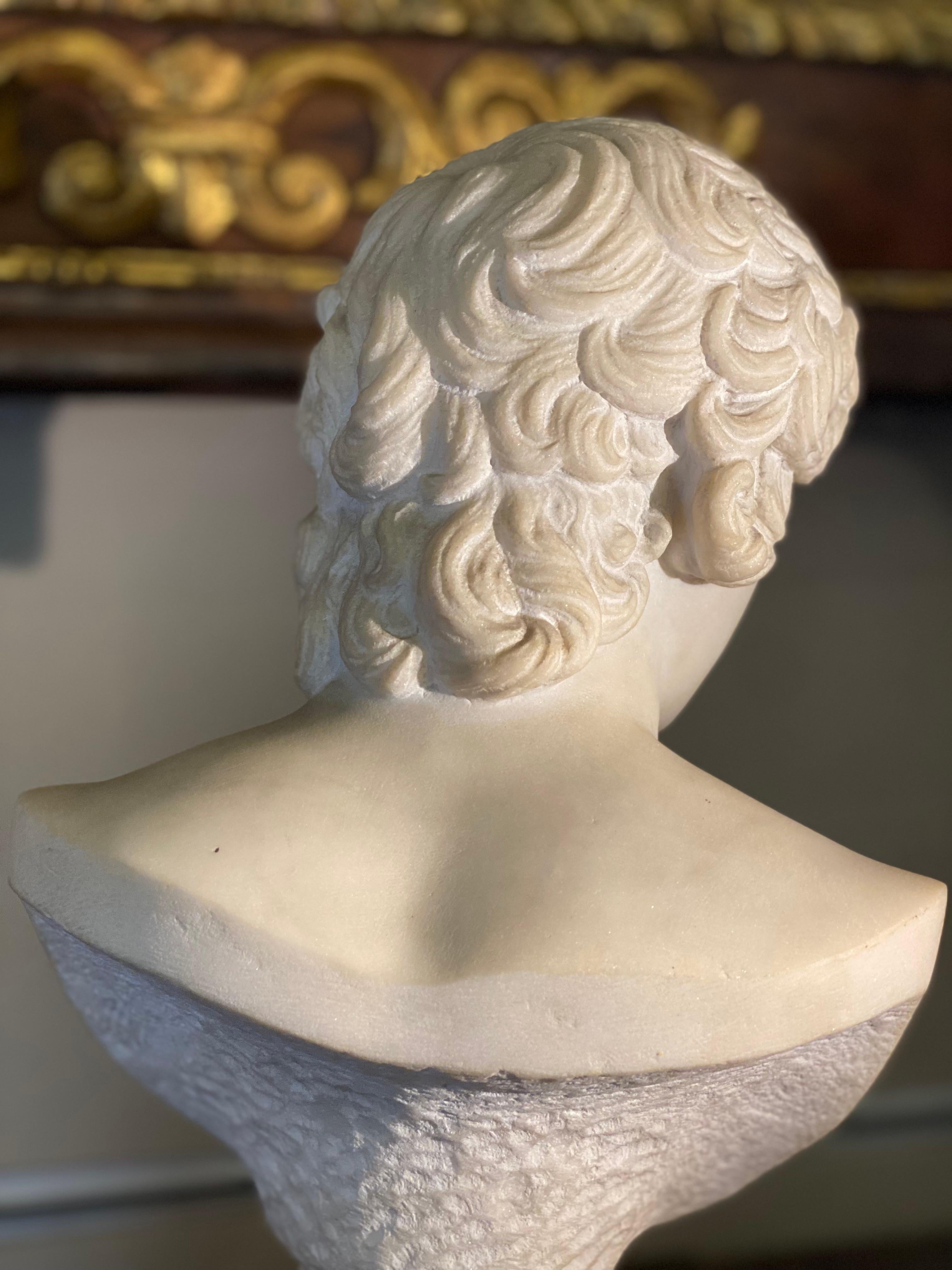 ANTINOUS Sensual Italian Neoclassical Carrara Marble Bust Sculpture 4