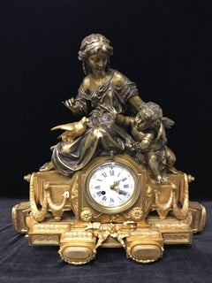 Diane and Cupidon Antique Gilt Bronze French Clock