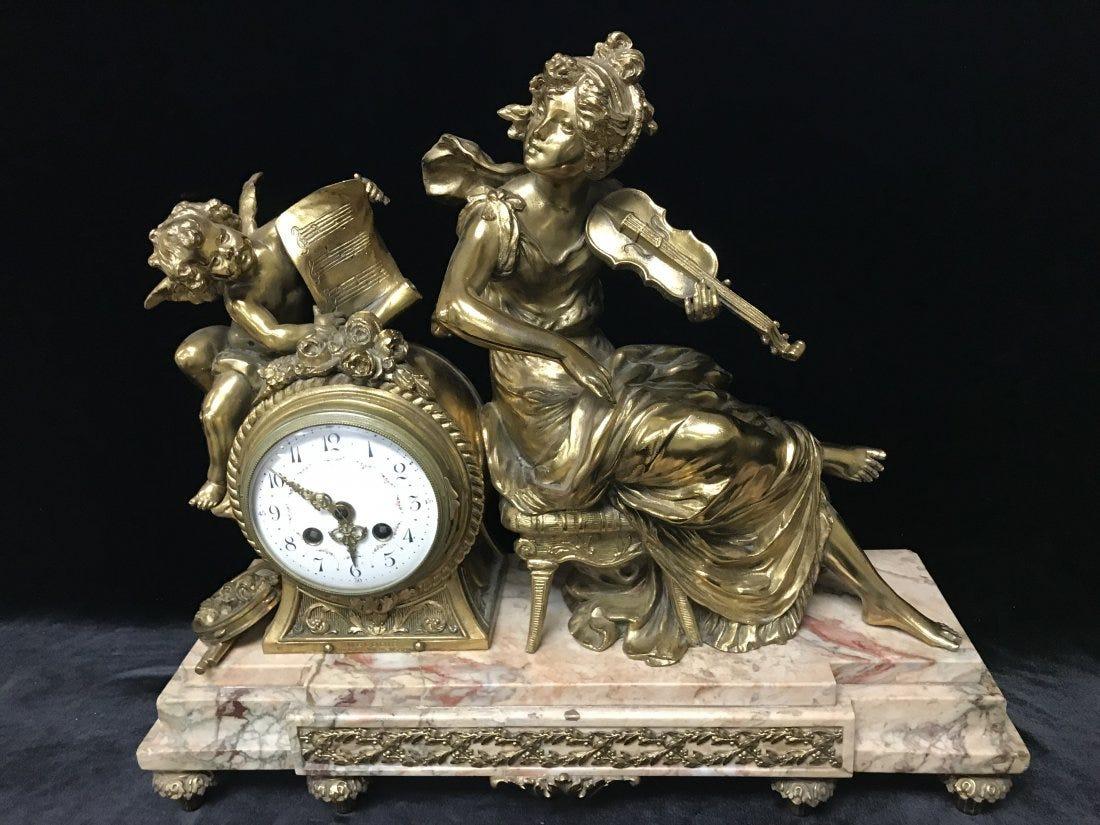 Antique 19th C. Gilt Bronze French Mantel Clock - Sculpture by Unknown