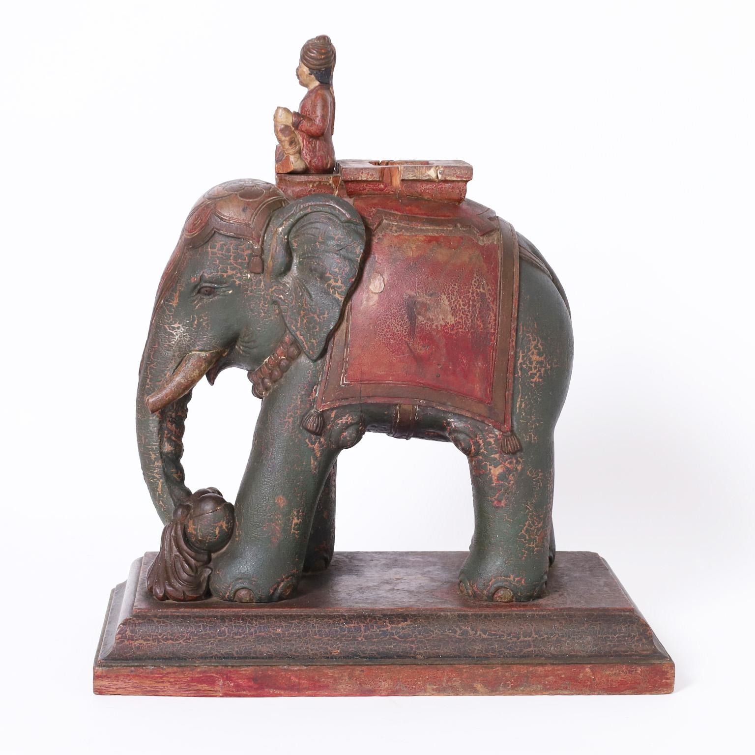 Antique Anglo Indian Carved Wood Elephant Sculpture For Sale 1