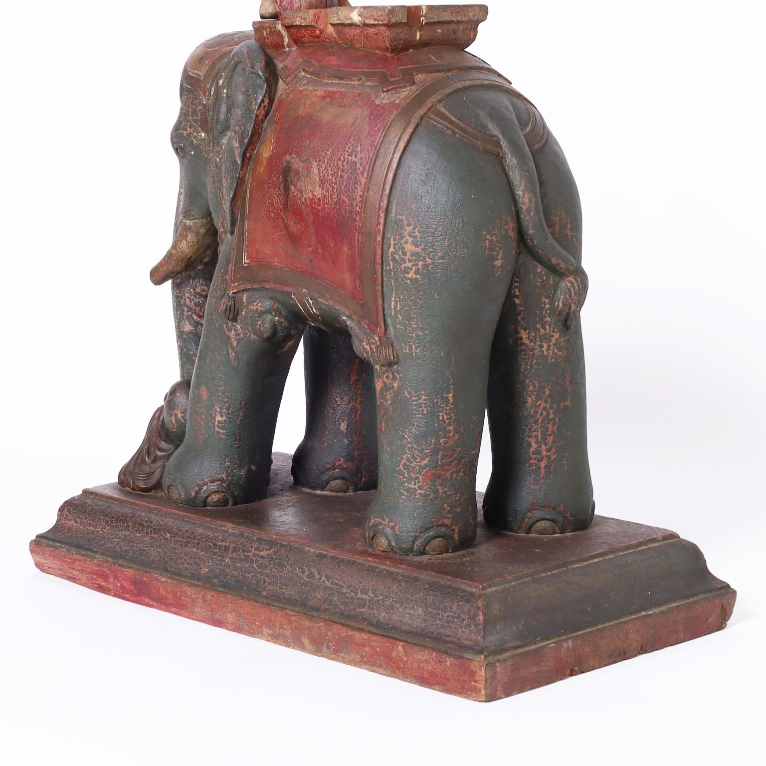 Antique Anglo Indian Carved Wood Elephant Sculpture For Sale 2