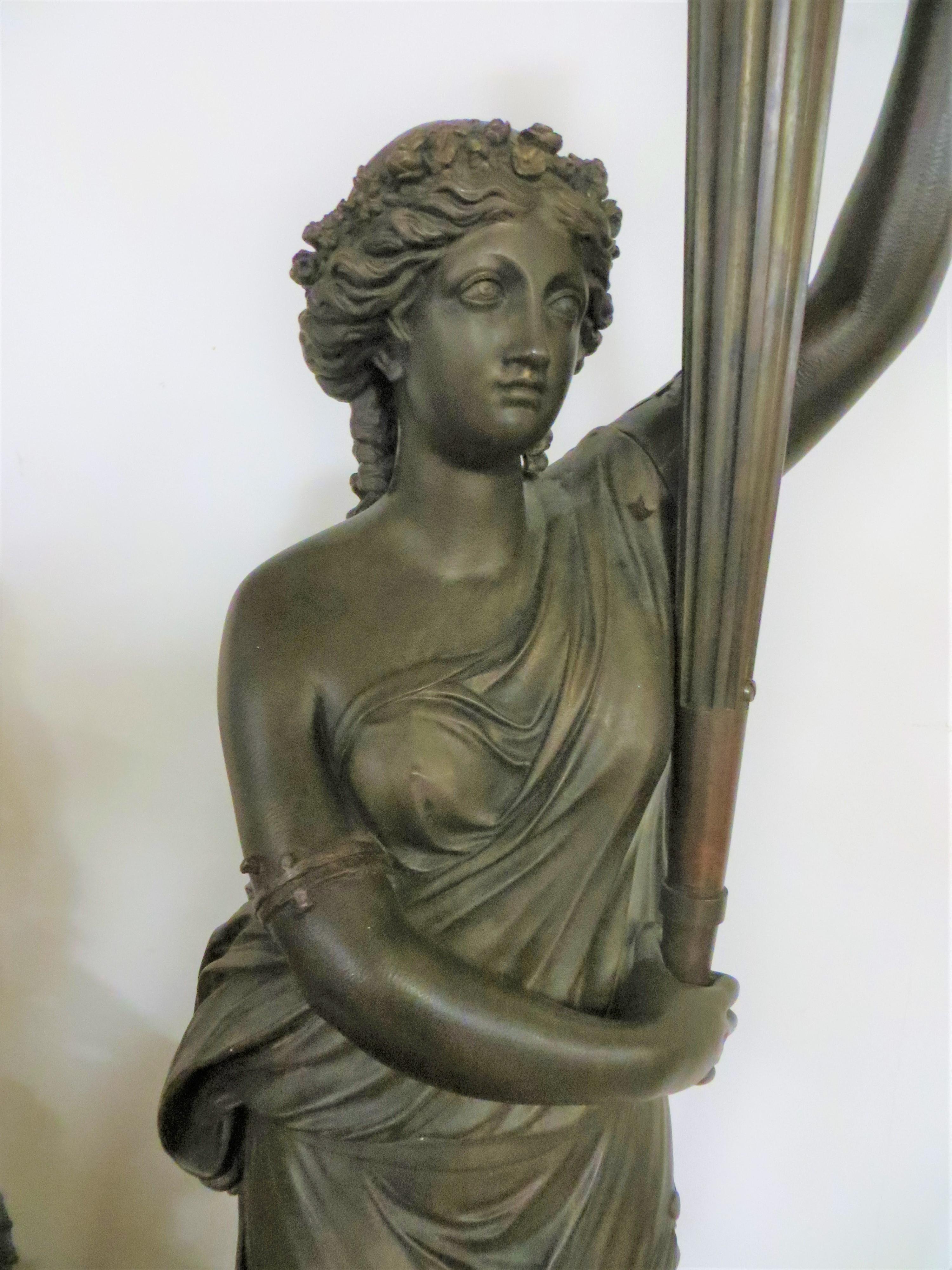 bronze lady statue lamp