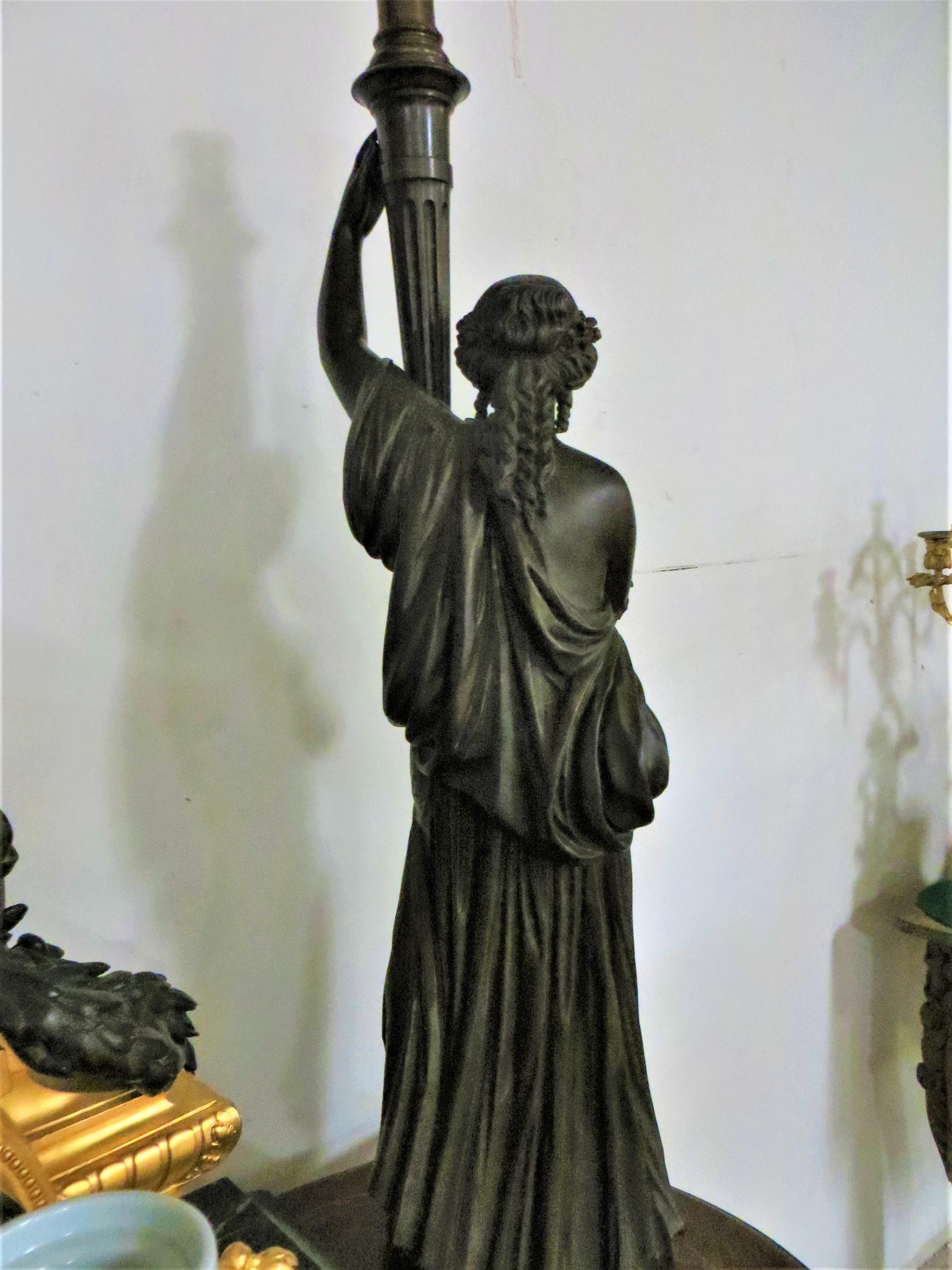 Antique Bronze, Lady w/ Lamp Statue - French School Sculpture by Unknown