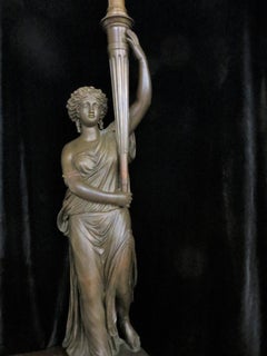 Antique Bronze, Lady w/ Lamp Statue