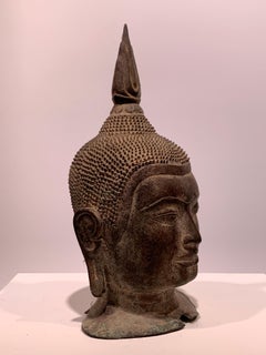 Thailändischer Buddha-Büstenkopf aus antiker Bronze