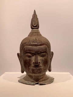 Antique bronze Thai Buddha bust head 