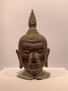 Antique bronze Thai Buddha bust head